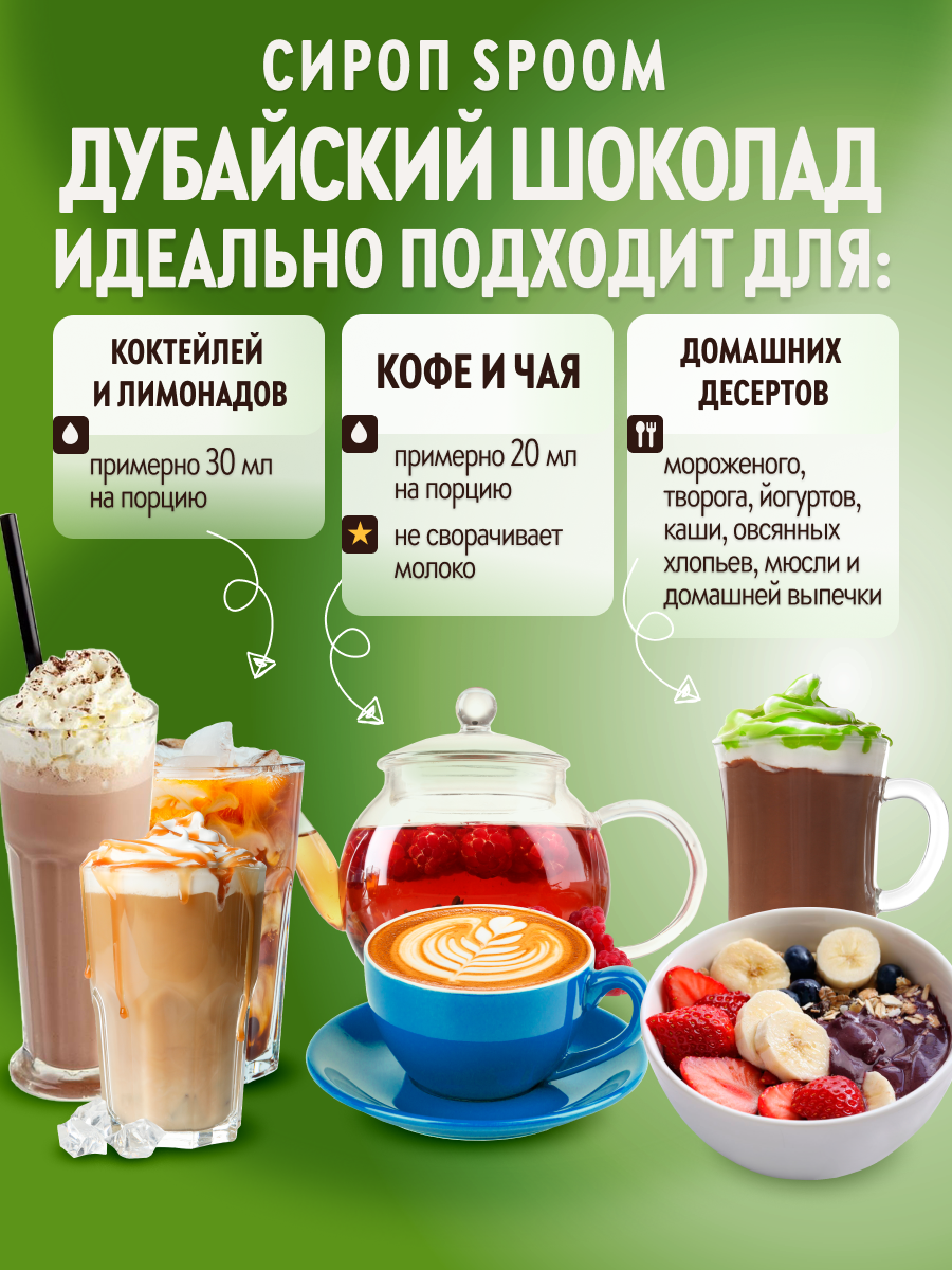 Сироп SPOOM Дубайский шоколад 1л для кофе коктейлей и десертов - фото 3