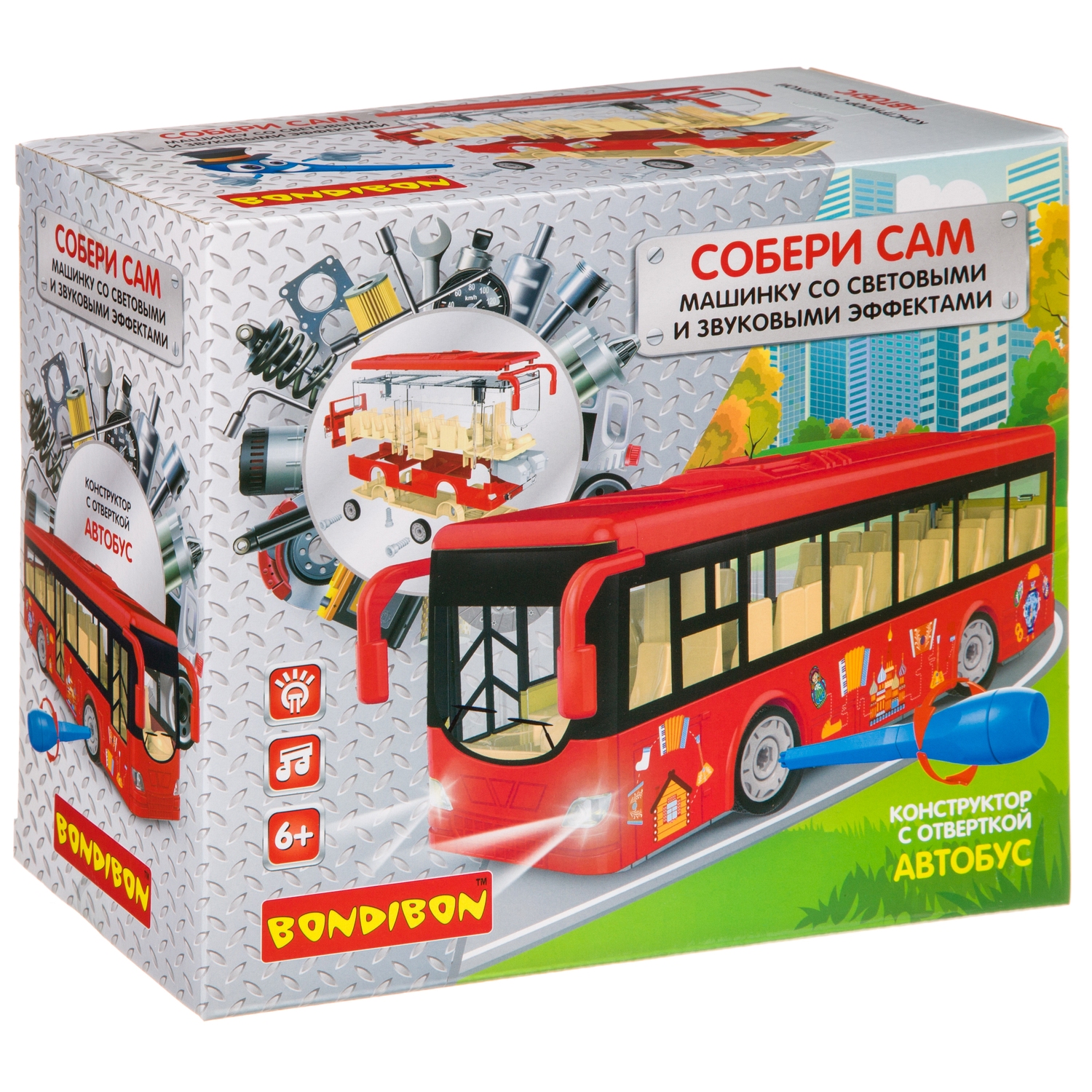 Конструктор Bondibon с отверткой свет звук Автобус 40 дет. - фото 9