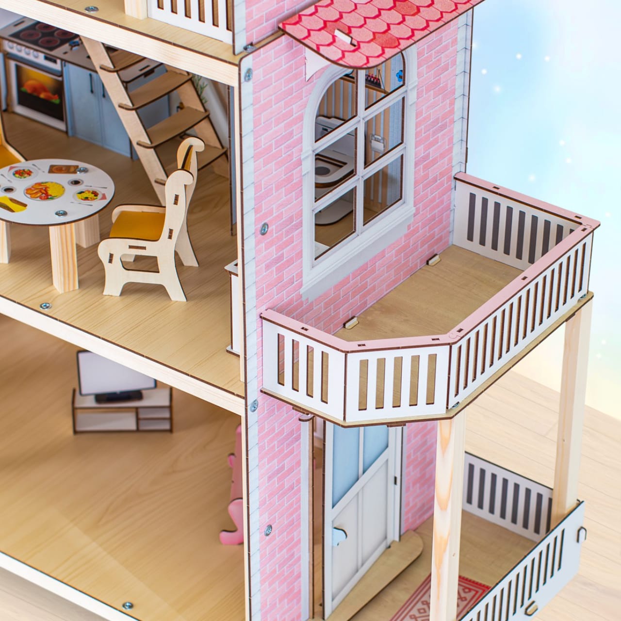 Домик для кукол M-WOOD 95 см с мебелью 3034 - фото 8