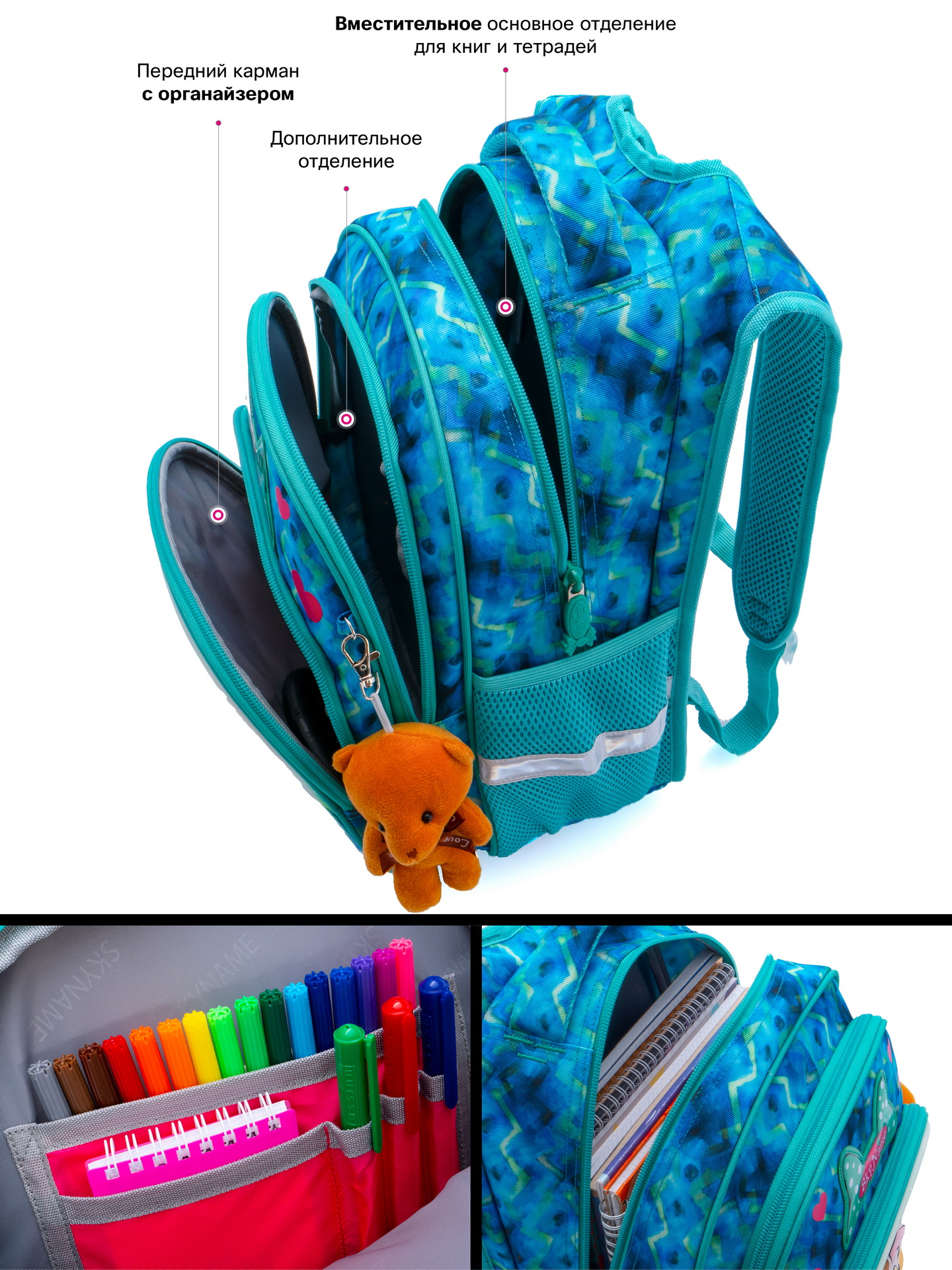 Рюкзак SkyName 17л анатомическая спинка+мишка - фото 7