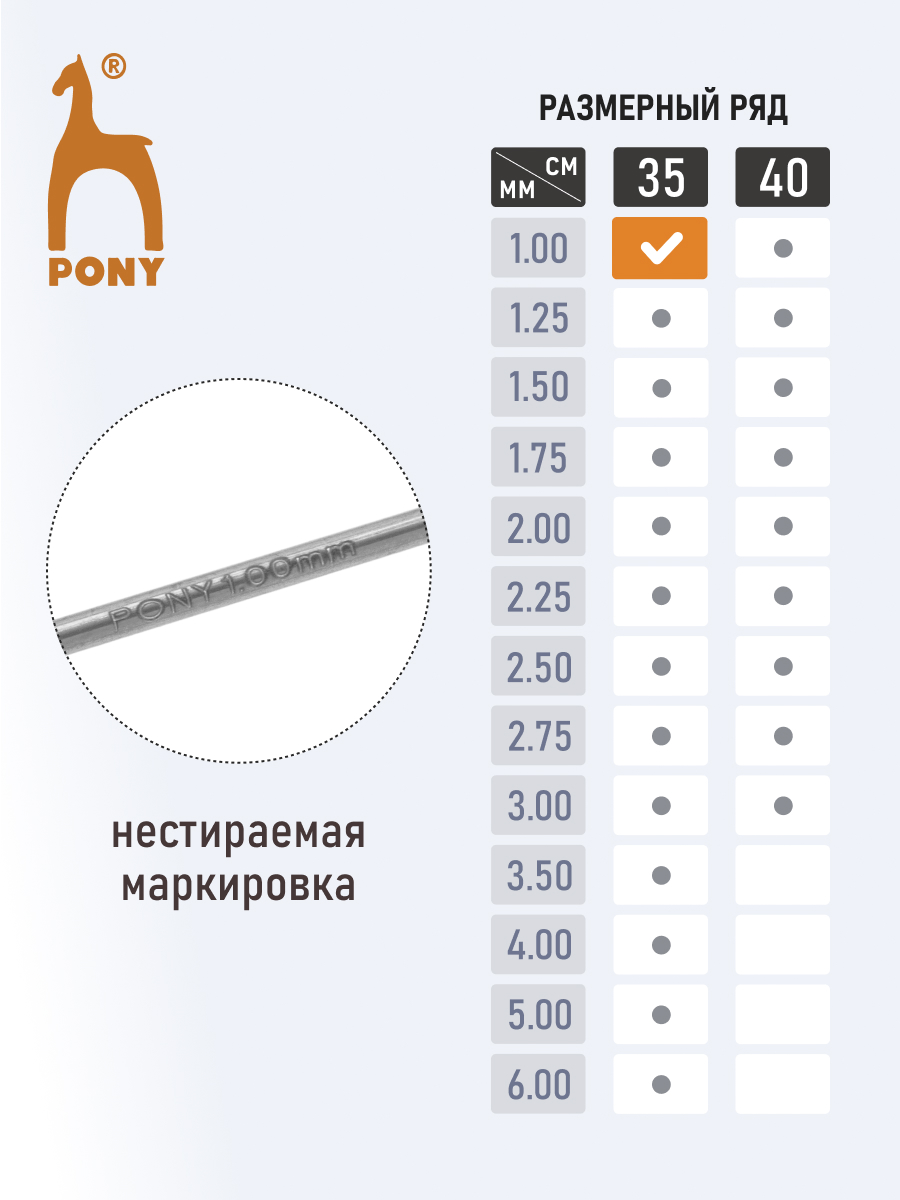 Спицы для вязания Pony прямые 1 мм 35 см - фото 3
