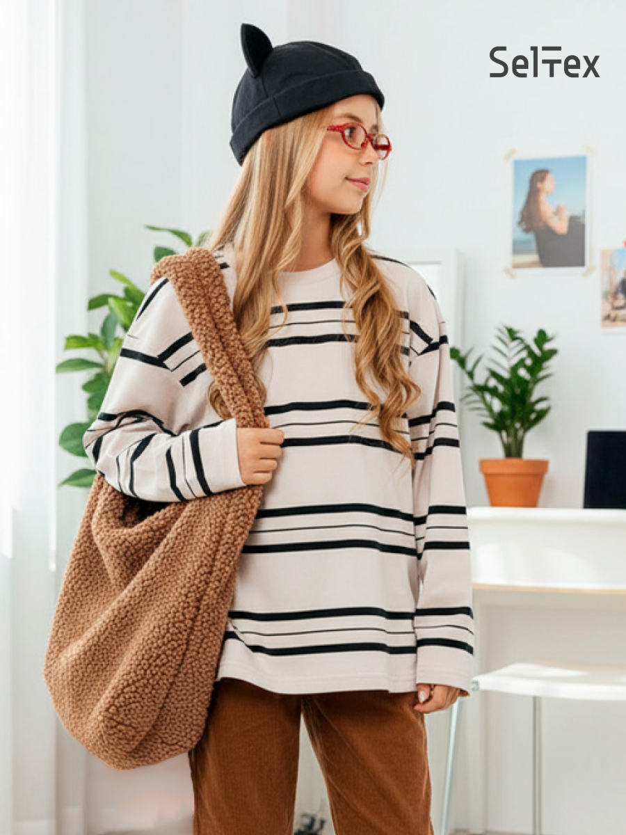 Лонгслив Селтекс Ю_ДК62 бежевый/черный полоса - фото 14