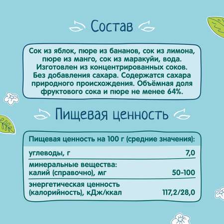 Сок ФрутоНяня Яблоко-рябина-апельсин-вишня-лимон-мята с 12 мес 0.13 л