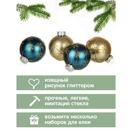 Набор ёлочных украшений Весёлый хоровод Шары 4 штуки с рисунком