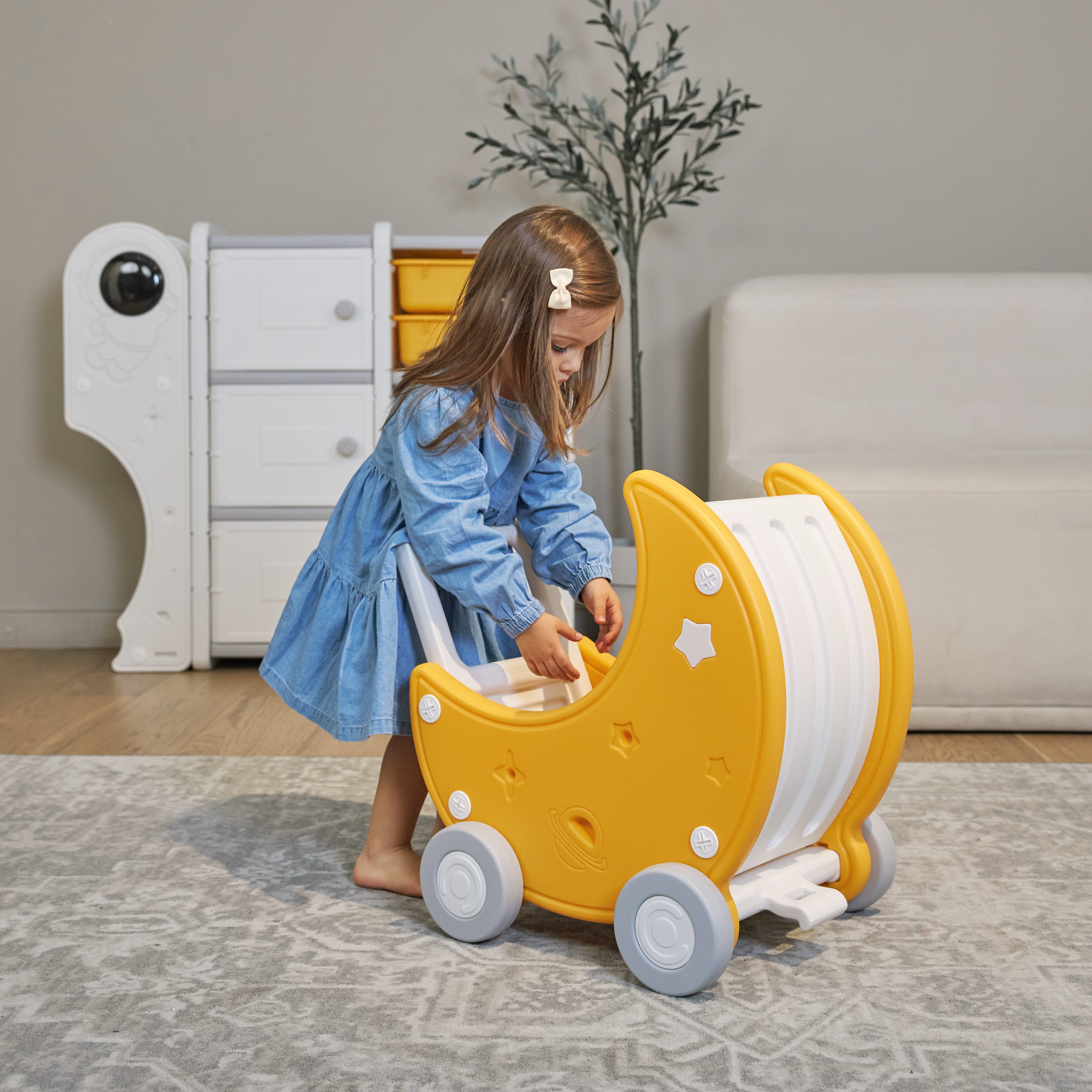Стеллаж для игрушек UNIX Kids Moon 8 3 полки 5 ящиков с тележкой - фото 10