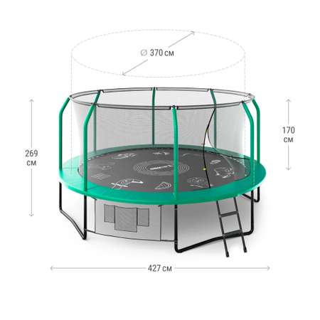 Батут каркасный Supreme Game UNIX line 14 ft Green общий диаметр 427 см до 170 кг диаметр прыжковой зоны 370 см