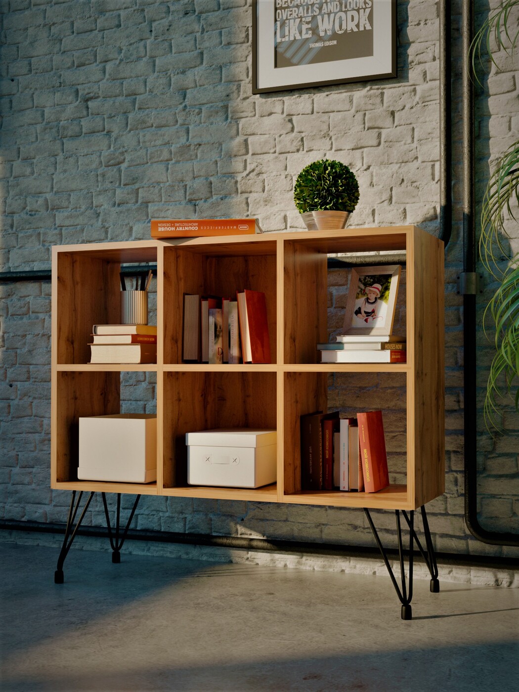 Стеллаж WoodSteel горизонтальный в стиле Лофт Liverpool 90x30x83 см чёрный - фото 3