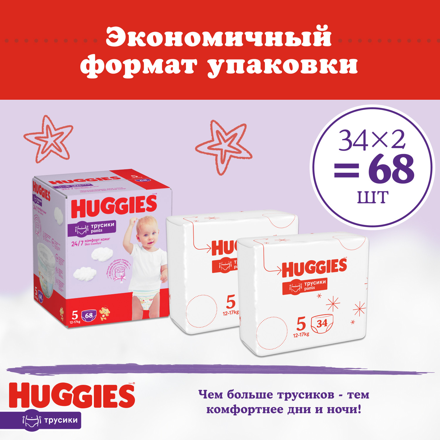 Трусики Huggies Ultra Comfort 5 (13-17 кг) 68 шт. - фото 3