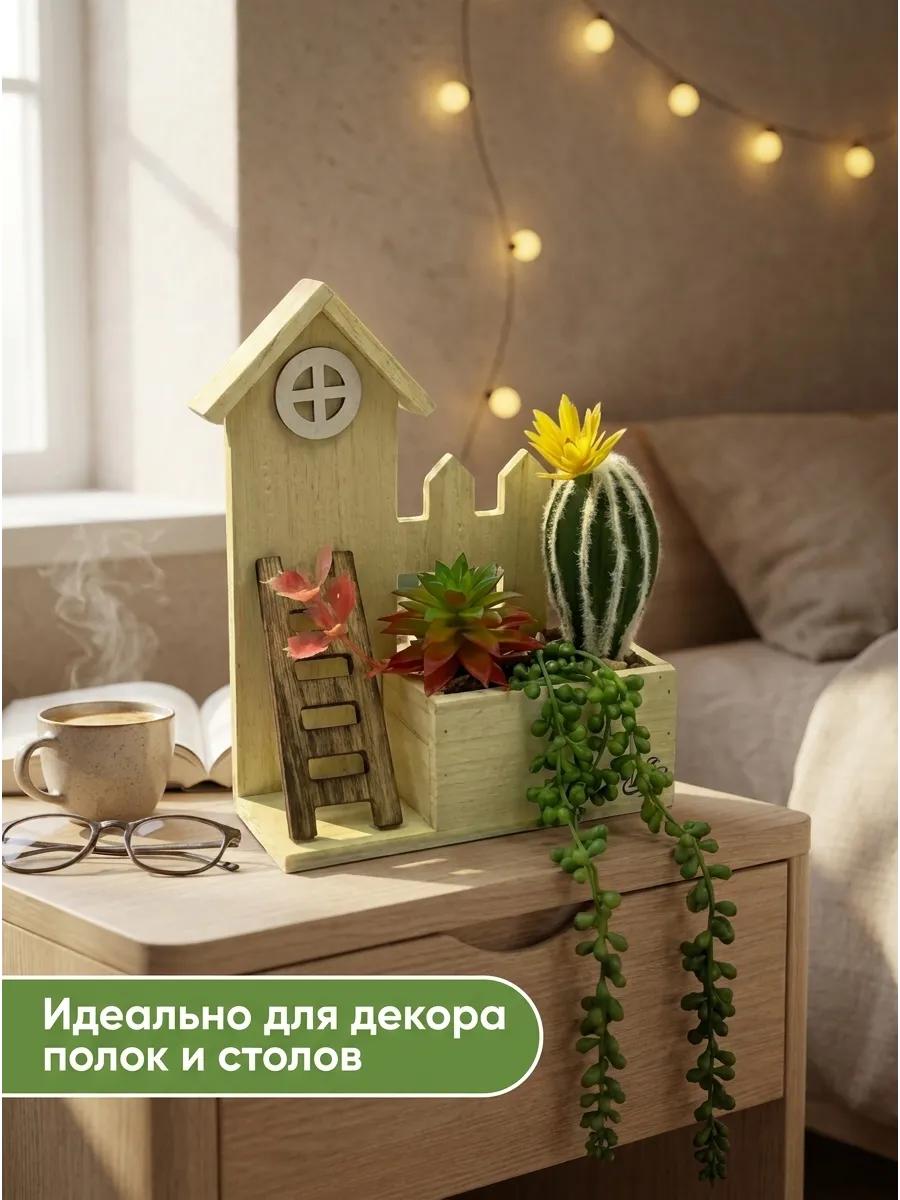 Искусственные цветы SOFANNA Домик 1-2 суккулент - фото 4