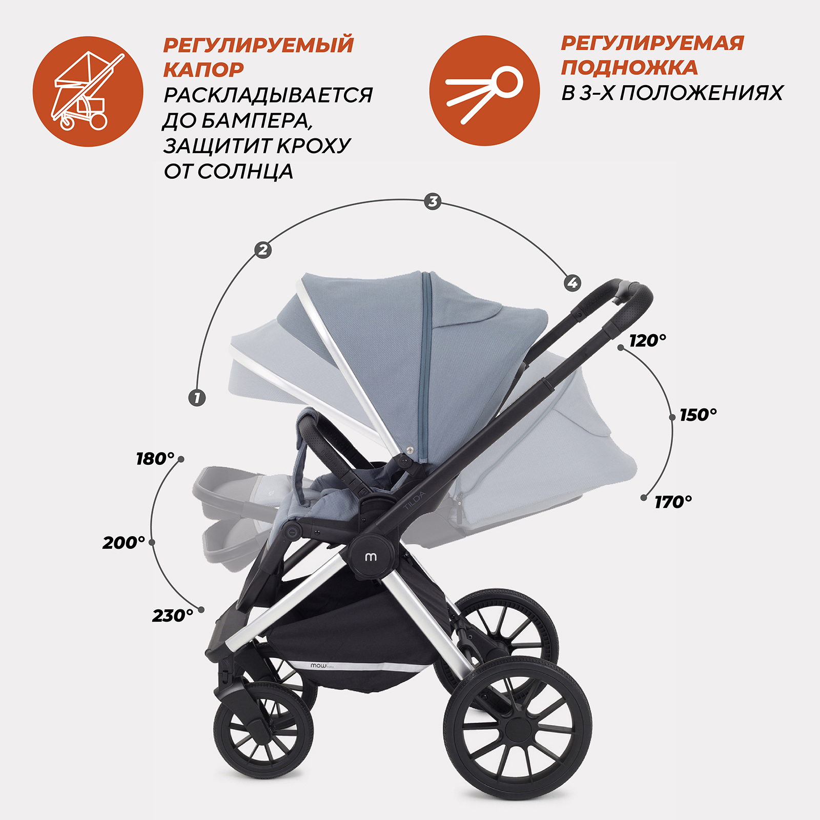 Коляска 3в1 MOWbaby Blue - фото 9