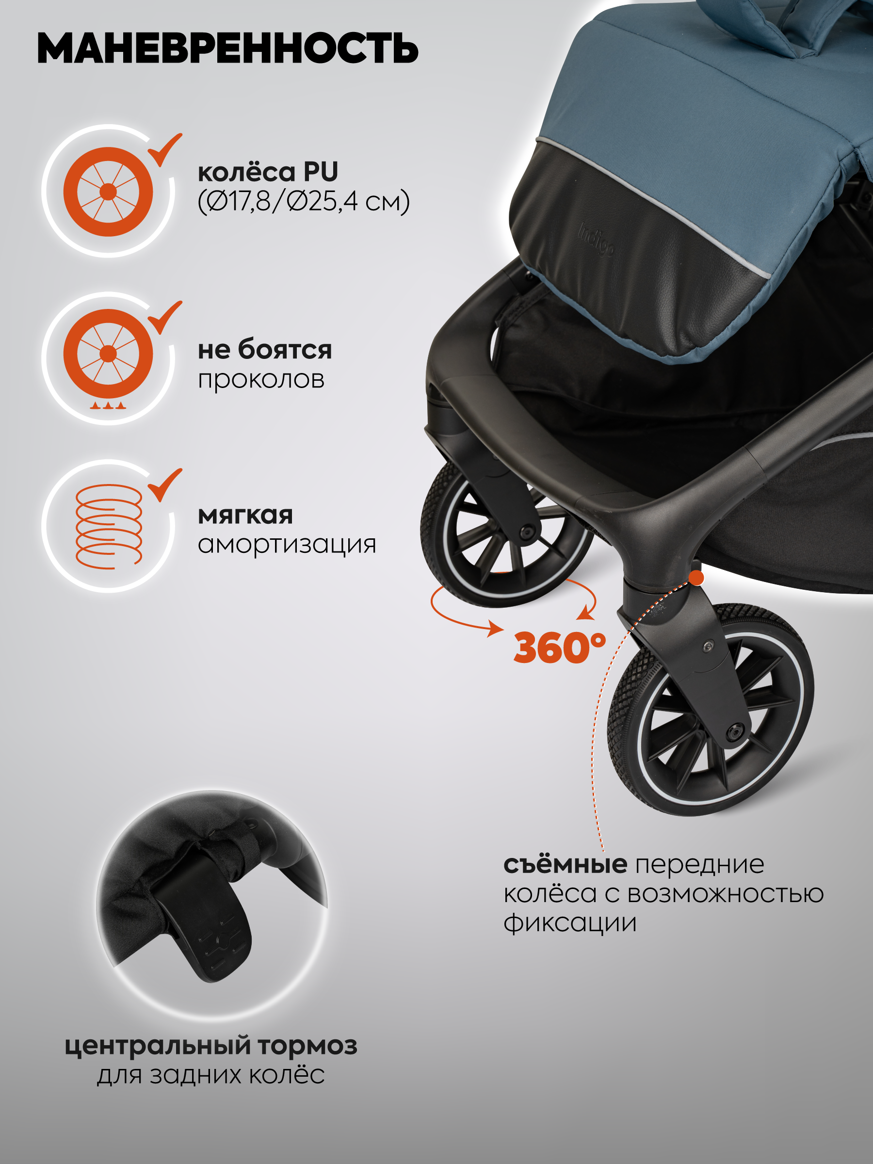 Коляска прогулочная Indigo Wind с автосложением, синий синий - фото 9