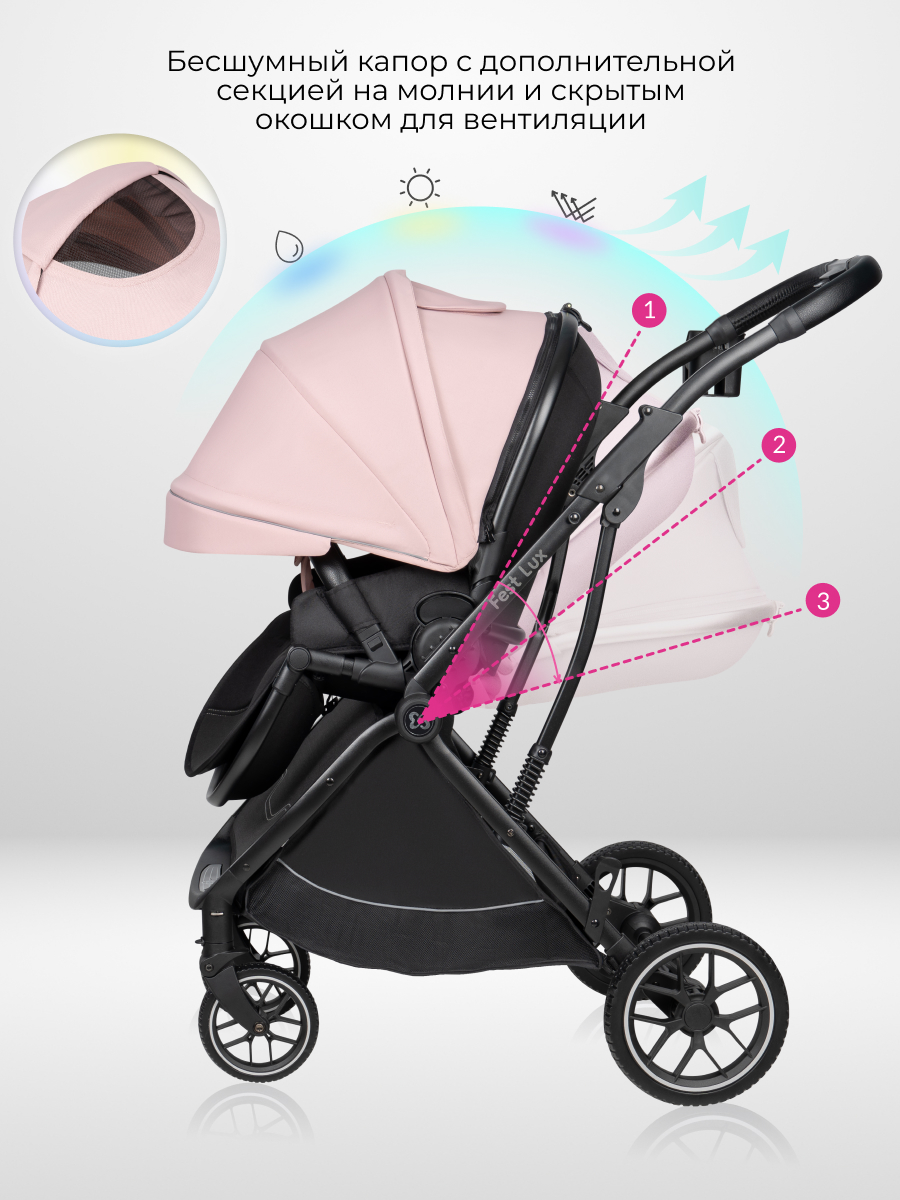 Коляска прогулочная Farfello Fest Lux розовый - фото 3