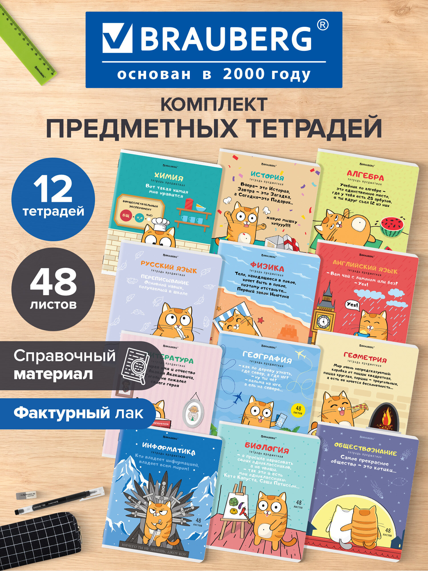 Изображение товара Комплект тетрадей Brauberg 48 листов 12 шт. Кот-Энтузиаст Изображение товара Комплект тетрадей Brauberg 48 листов 12 шт. Кот-Энтузиаст