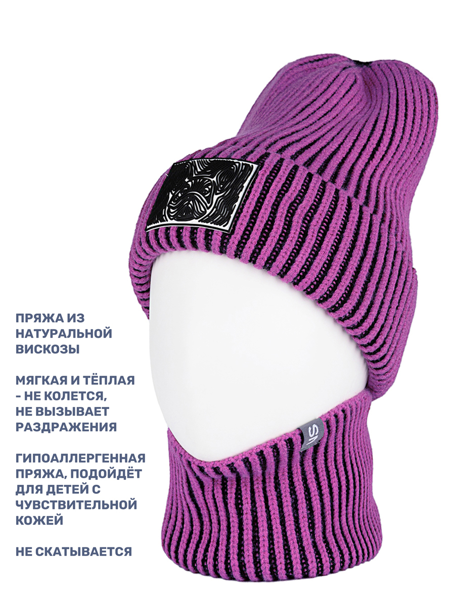 Комплект шапка и снуд NIKASTYLE 12з16624 черный/цикламен - фото 3
