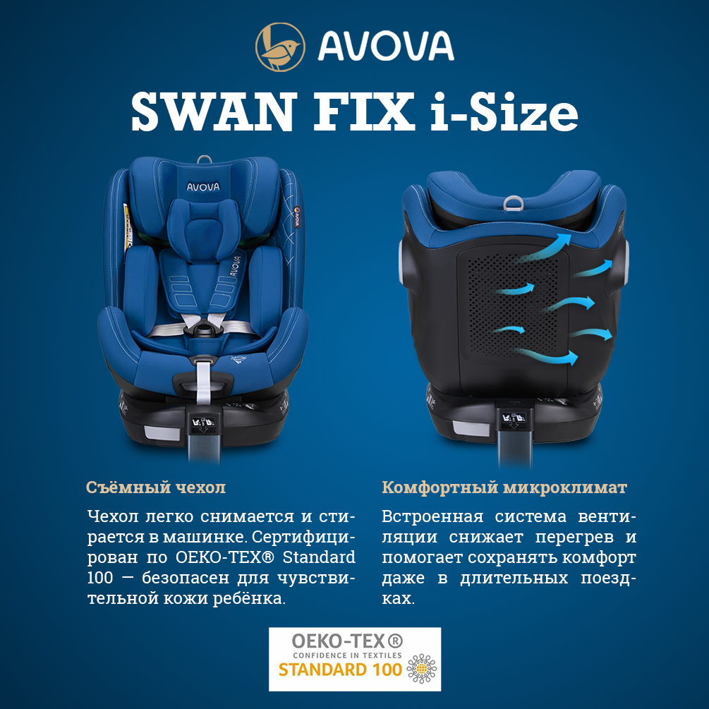 Автокресло Avova Swan Fix i-size Isofix 0+/1/2 (0-25 кг) синий - фото 5