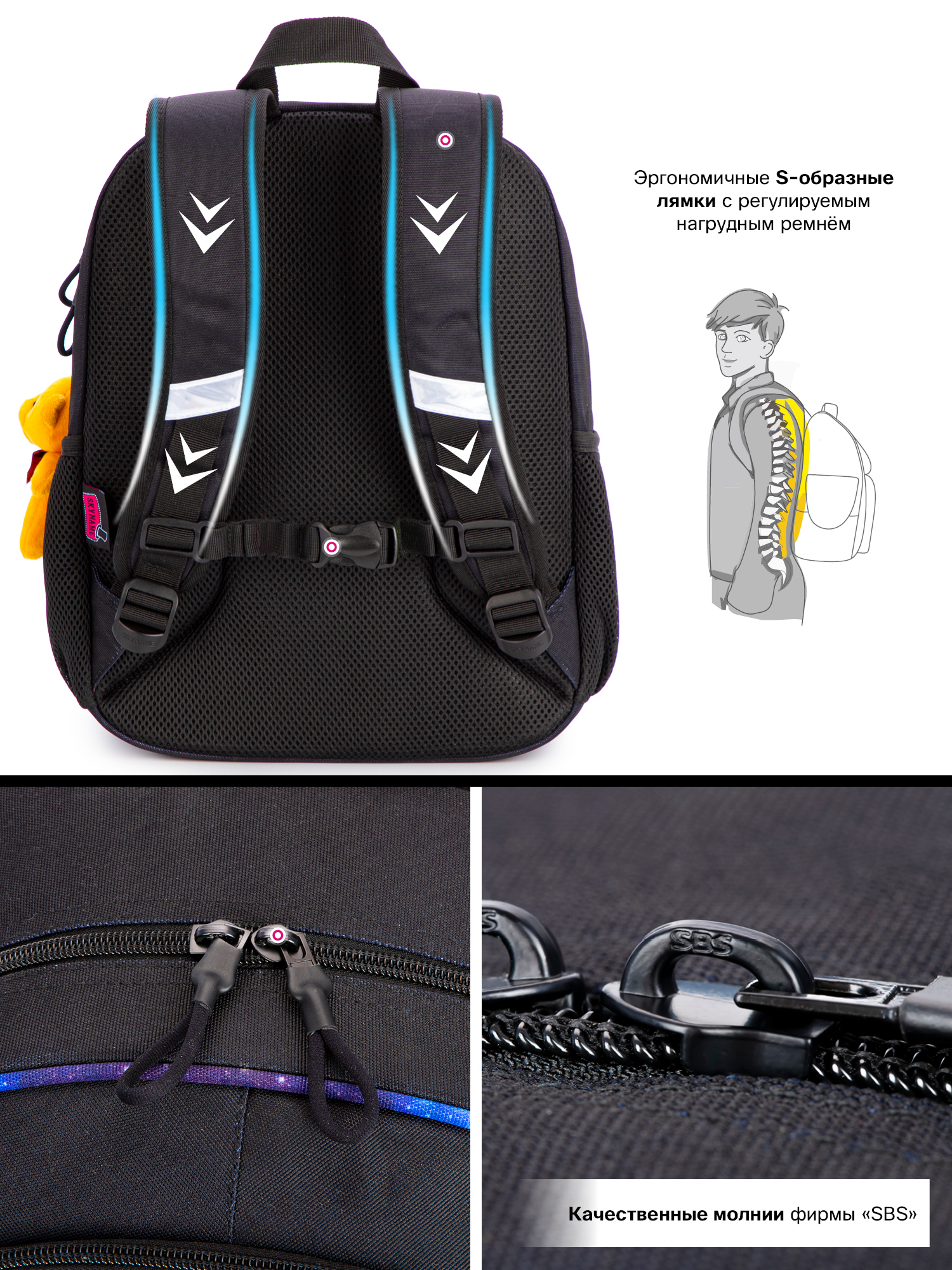 Рюкзак SkyName 17л анатомическая спинка+мишка - фото 11