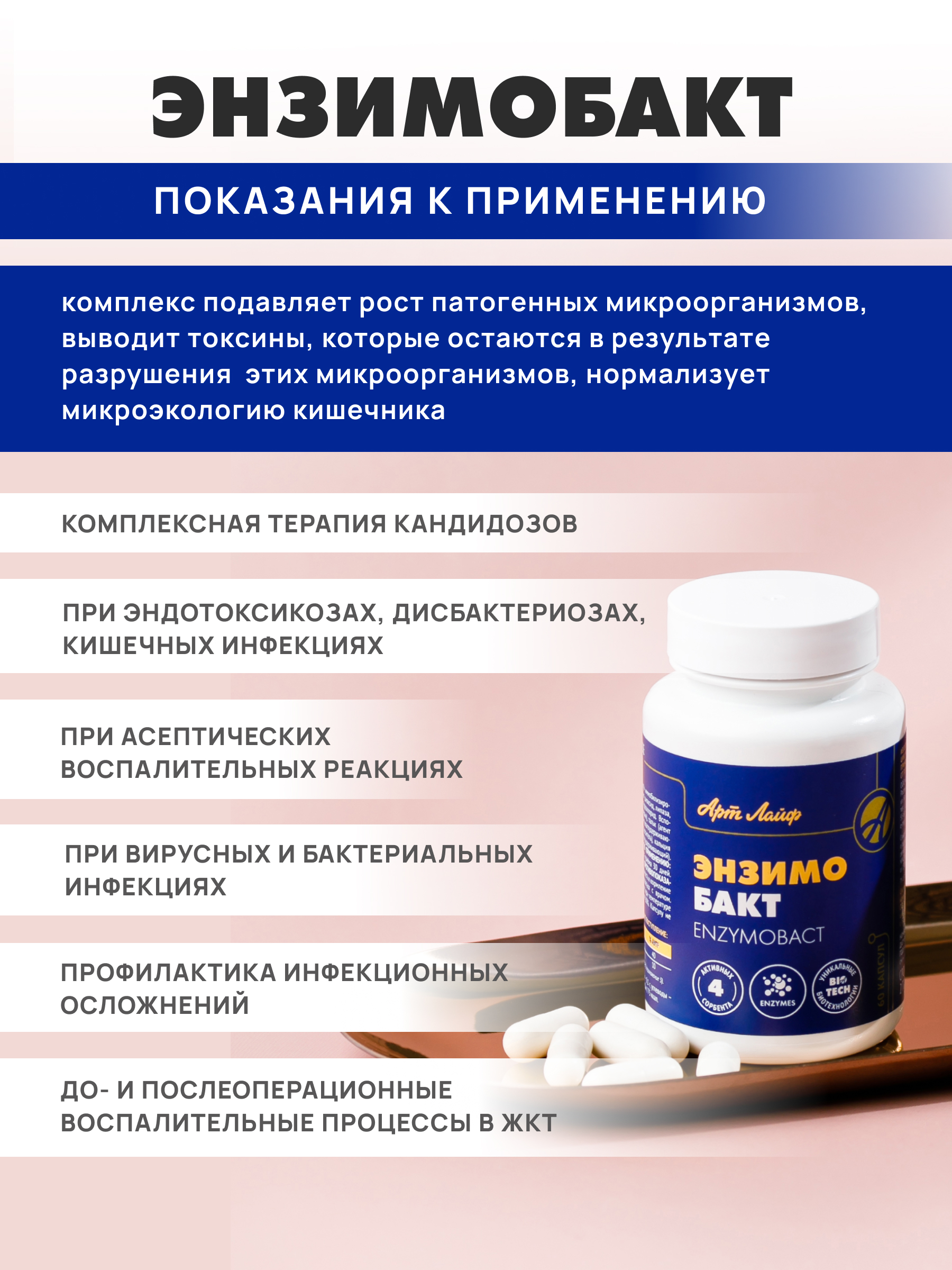 Метаболическая детоксикация Арт Лайф Энзимобакт, 60 капсул. - фото 1