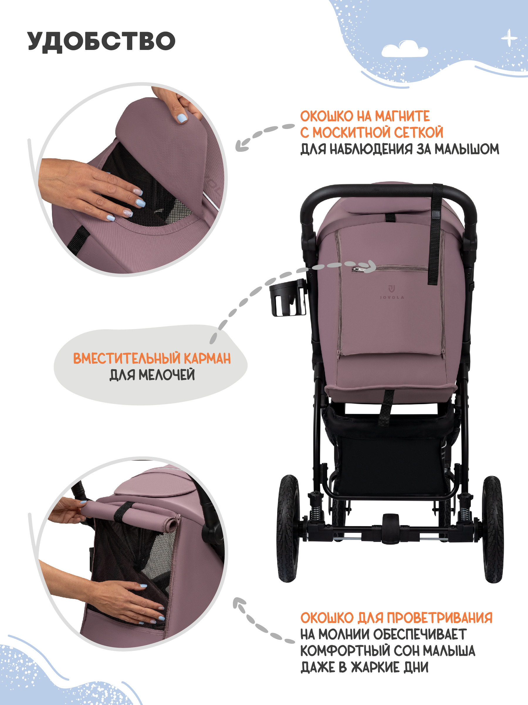 Коляска прогулочная JOVOLA Selena Air Plus розовый - фото 6