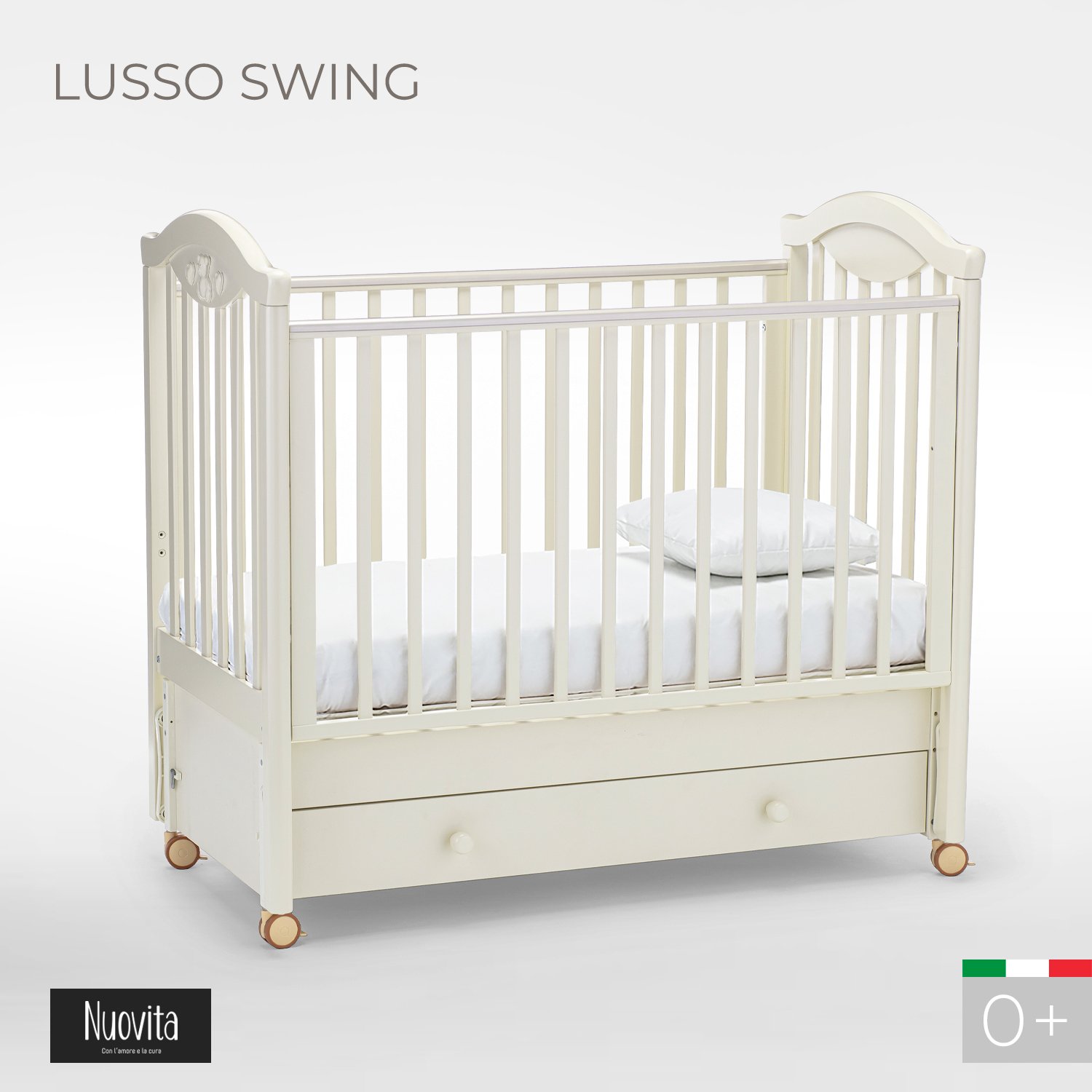 Детская кроватка Nuovita Lusso swing, продольный маятник (ваниль) - фото 1