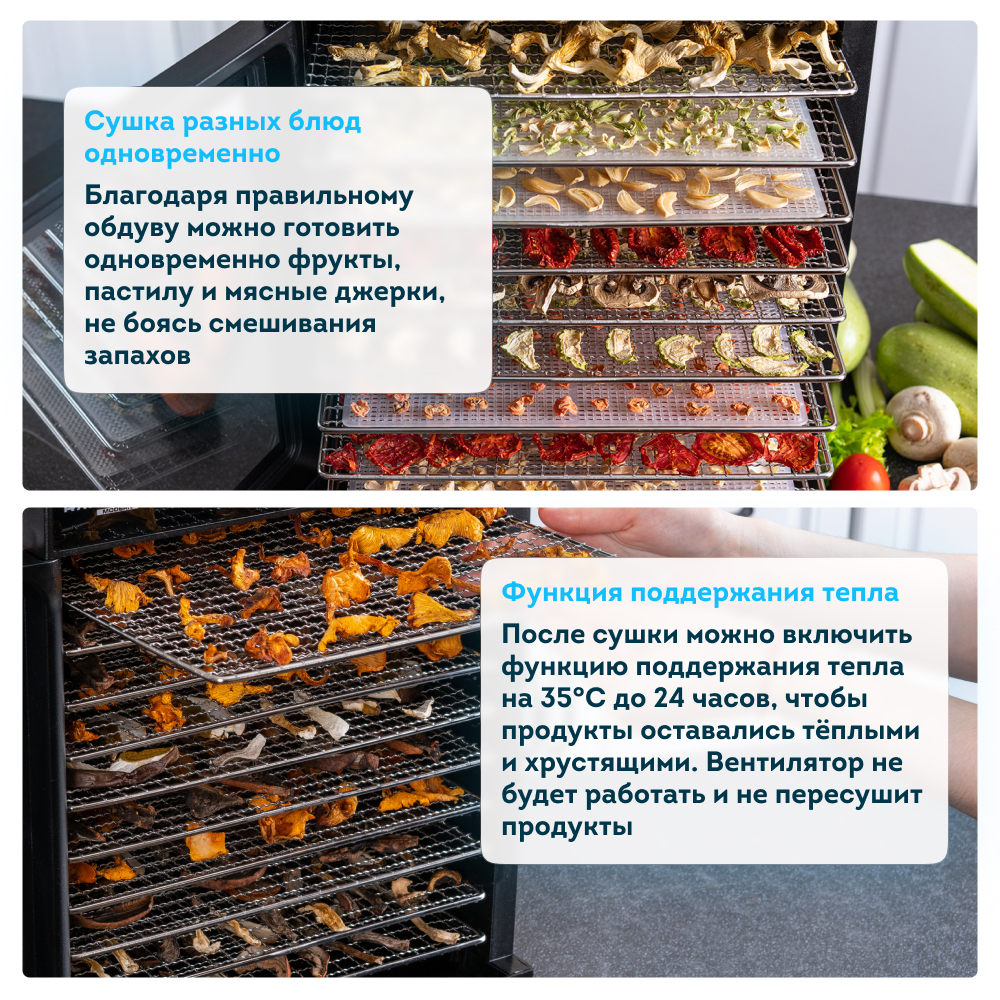 Сушилка для фруктов и овощей RAWMID Modern RMD-10 черный дегидратор - фото 13