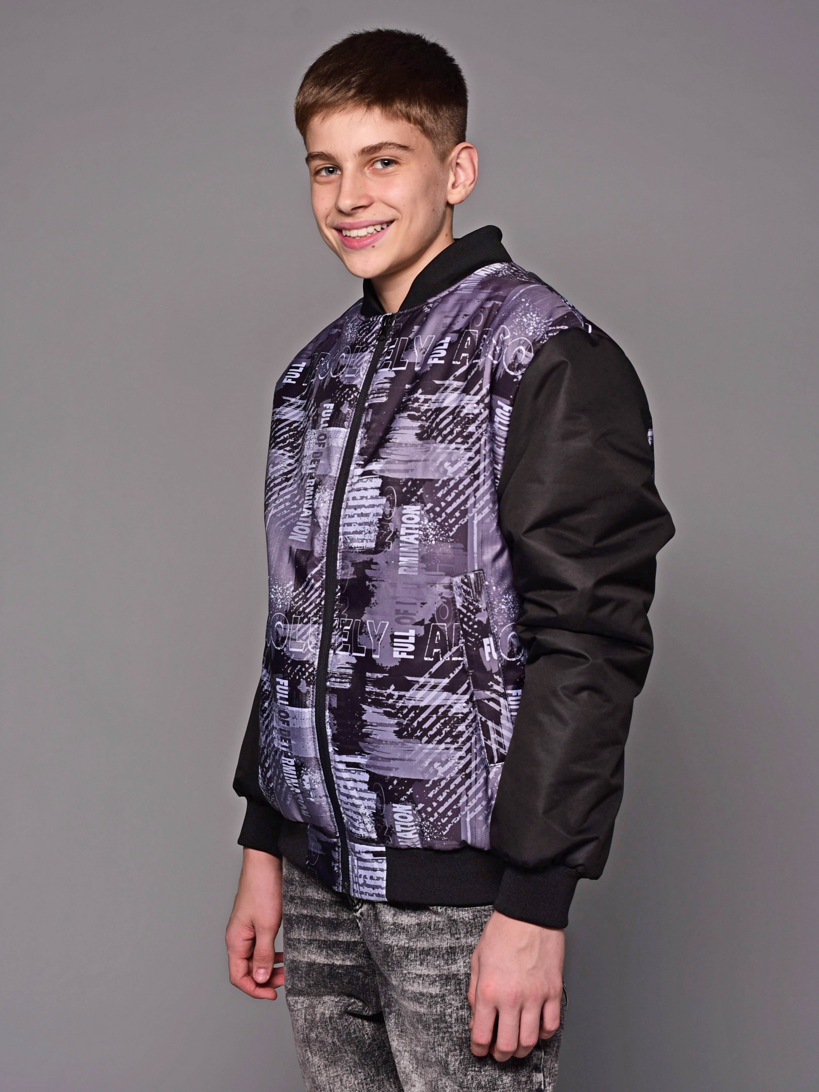 Бомбер Аврора 1039-М/принт-серый/черный - фото 4