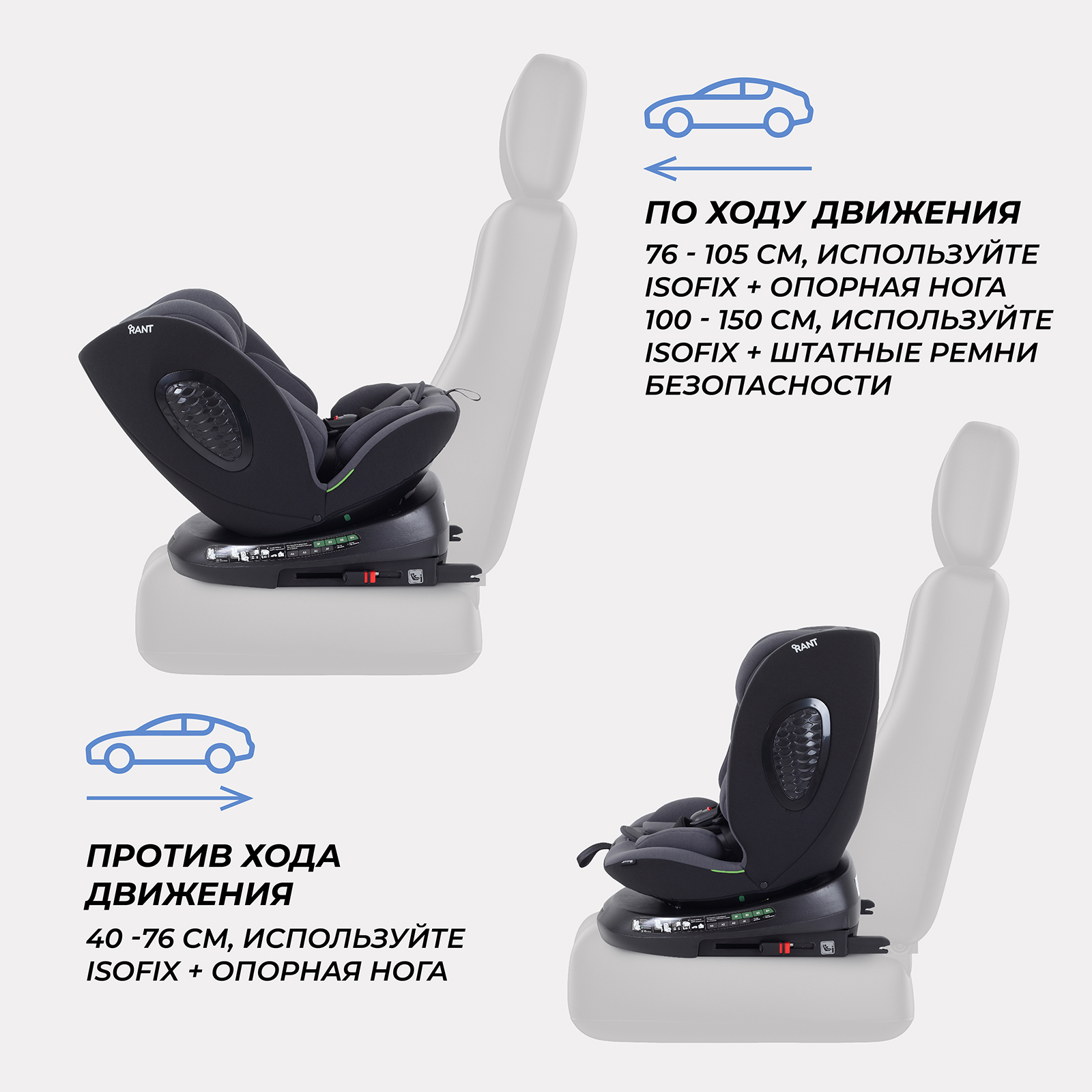 Автокресло Rant Helix Isofix 0+/1/2/3 (0-36 кг) серый - фото 4