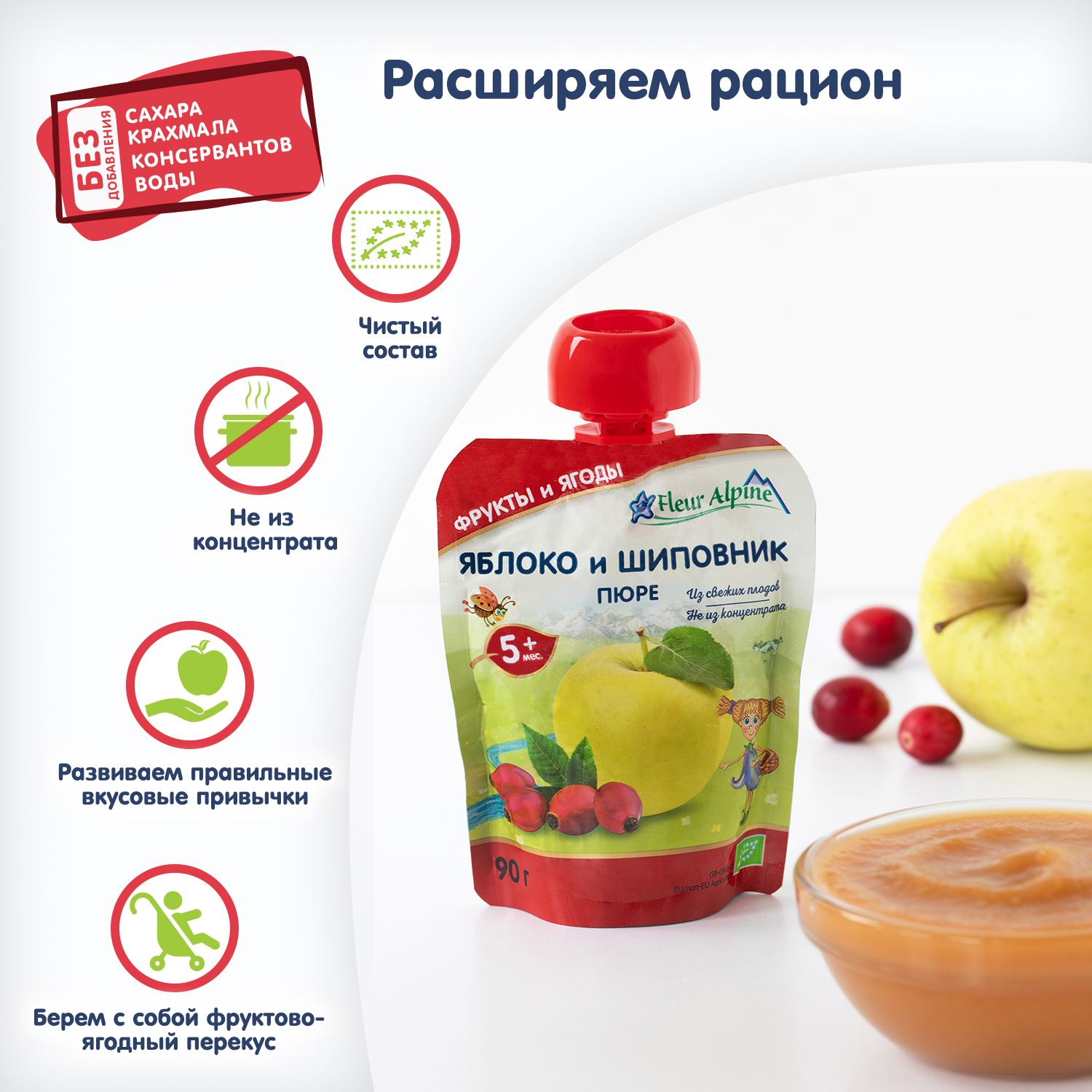 Пюре Fleur Alpine Яблоко-шиповник с 5 мес 90 г - фото 3