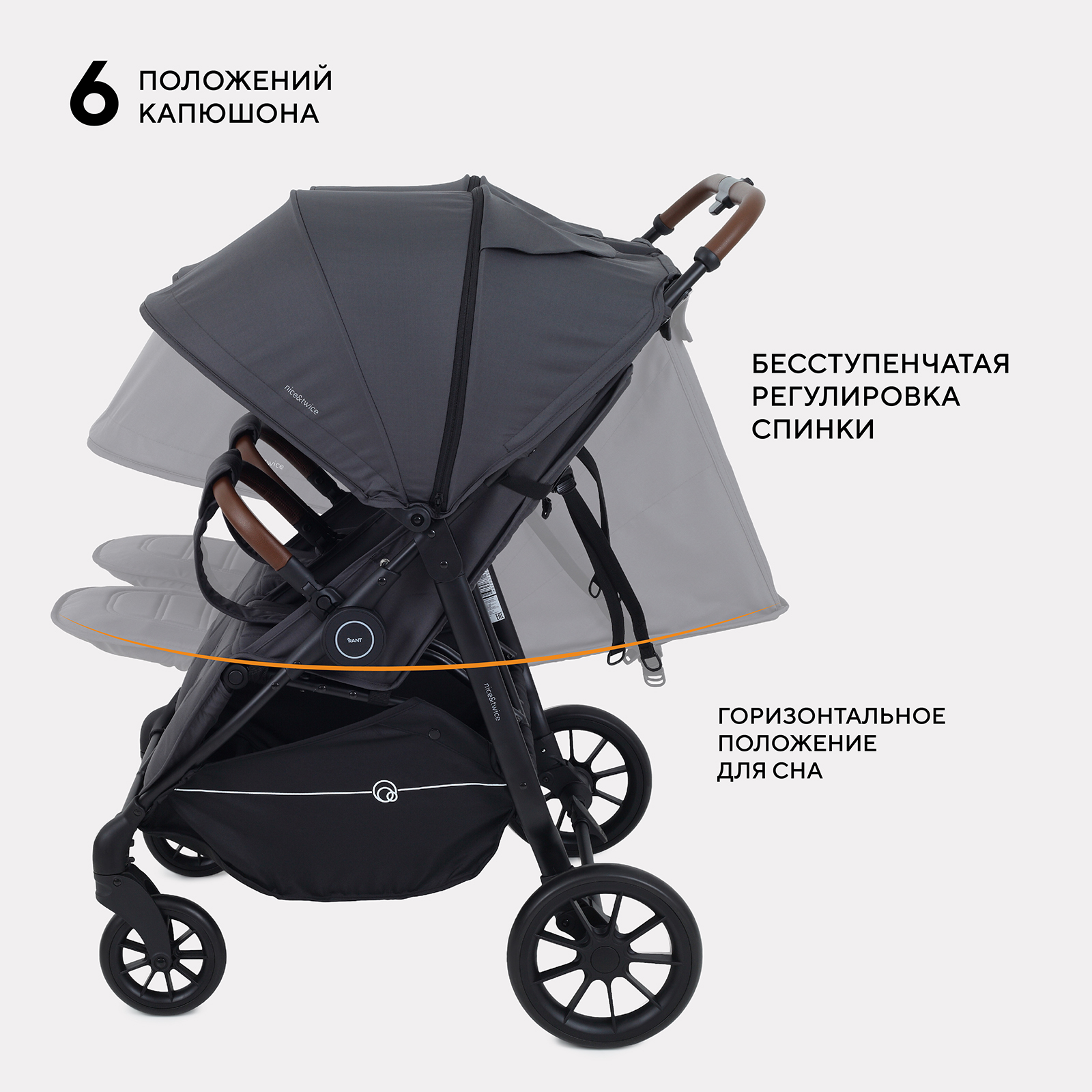 Коляска прогулочная для двойни Rant Twinny, graphite серый - фото 4