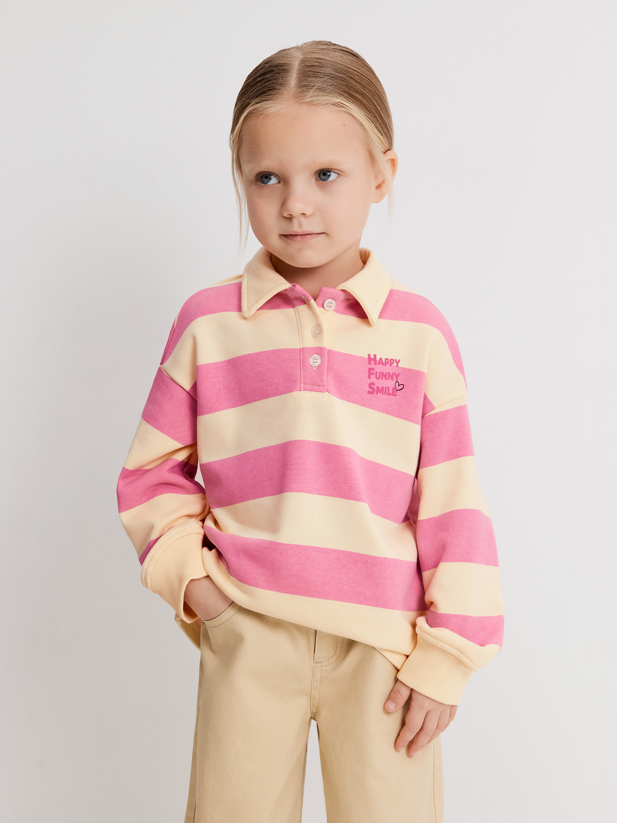 Изображение товара Детский свитшот-поло Acoola для девочек 122 розовый принт повседневный стиль