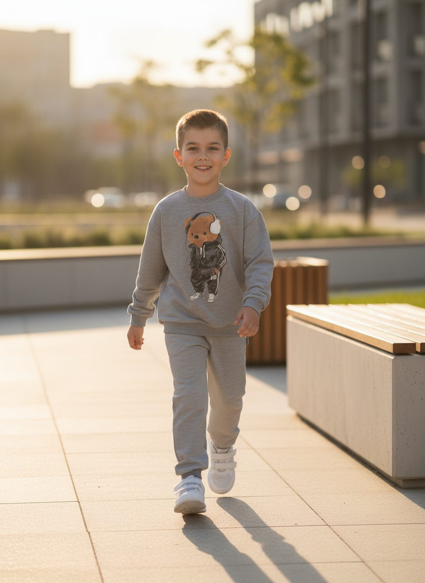 Свитшот и брюки Утенок 7045г меланж тедди наушники - фото 5