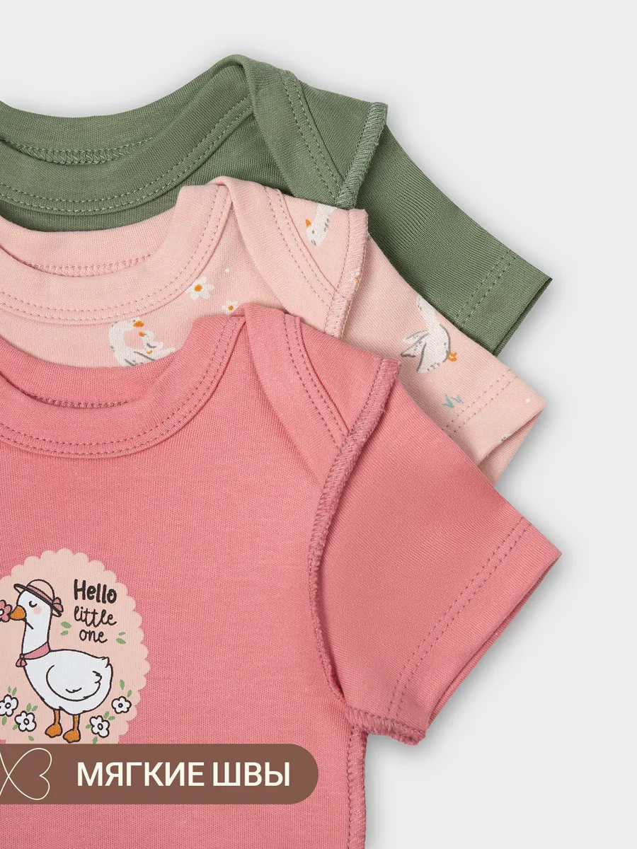 Боди 3 шт Mark Formelle (Марк Формэль) 13015-1-3/уточки на св.розовом +розовый +зеленый - фото 8