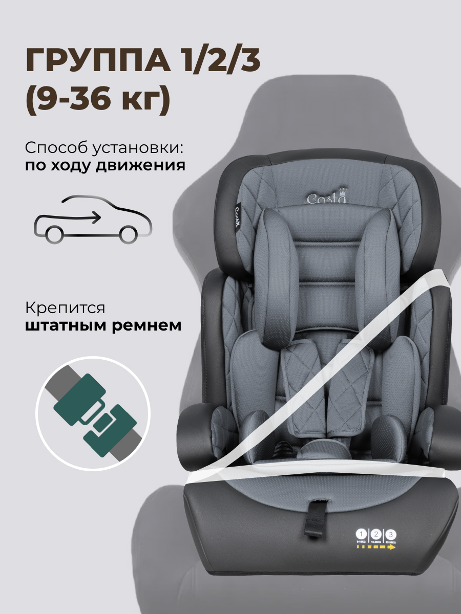 Автокресло Costa YB702A 1/2/3 (9-36 кг) серый - фото 6