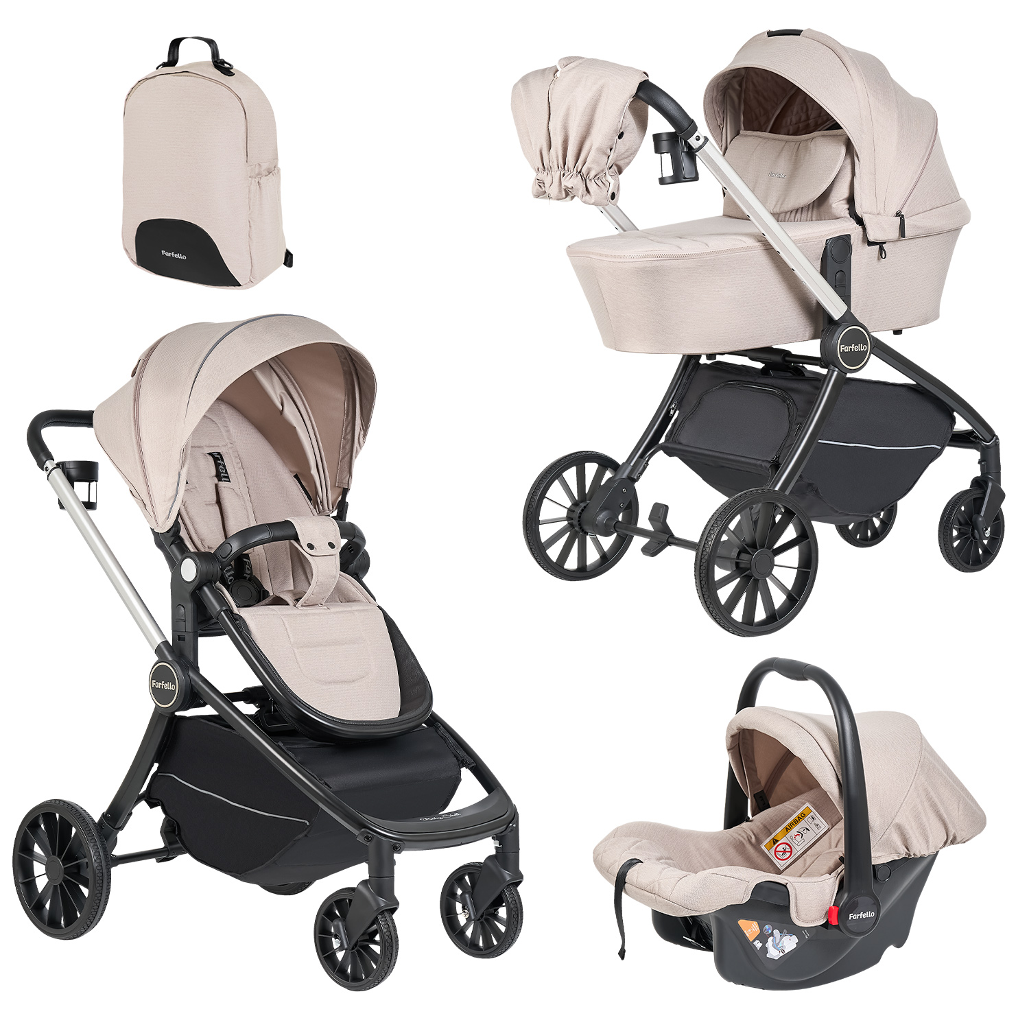 Коляска 3в1 Farfello Baby shell бежевый - фото 9