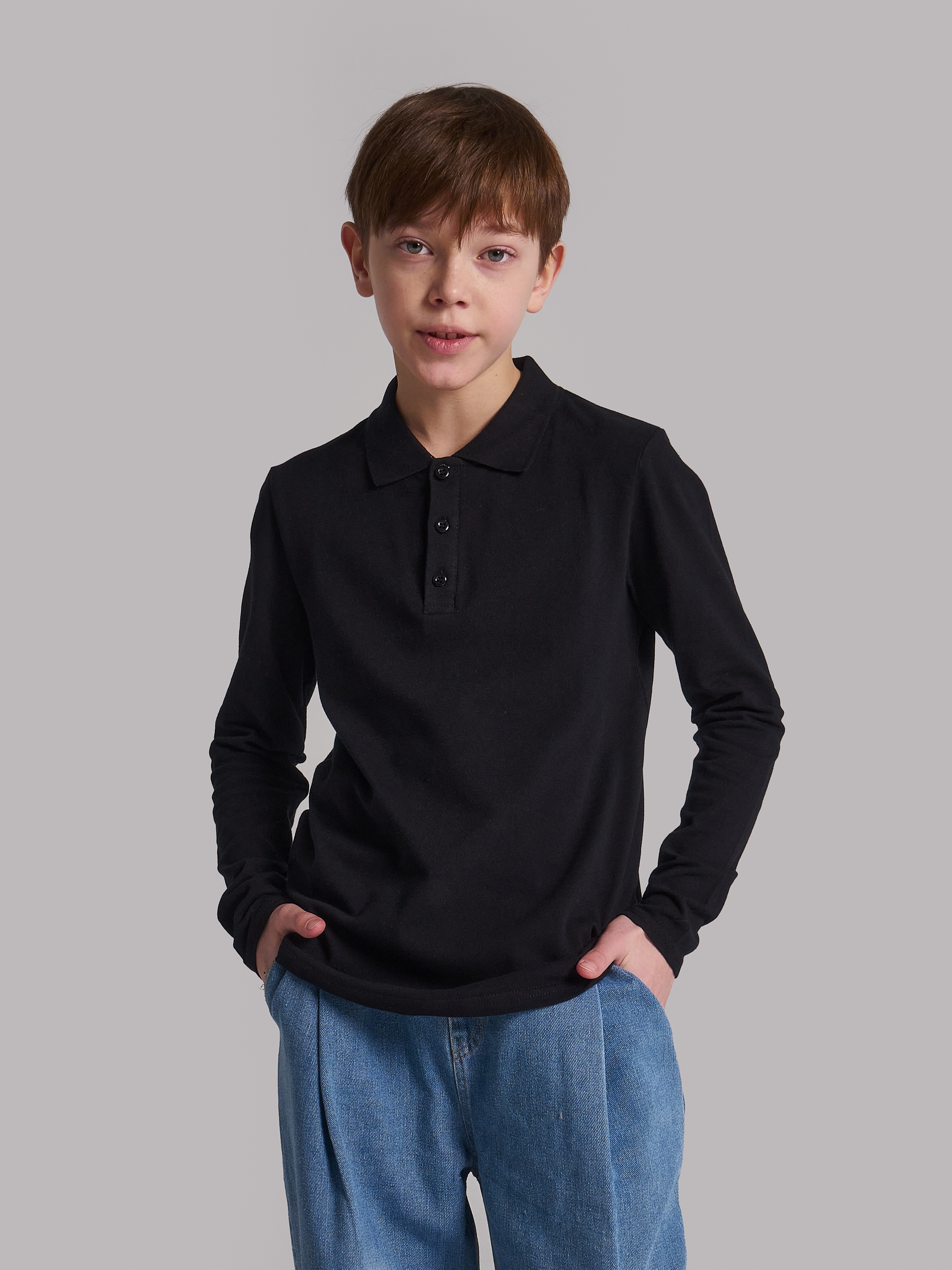 Изображение товара Футболка поло для мальчика N.O.A. 140 длинный рукав черная