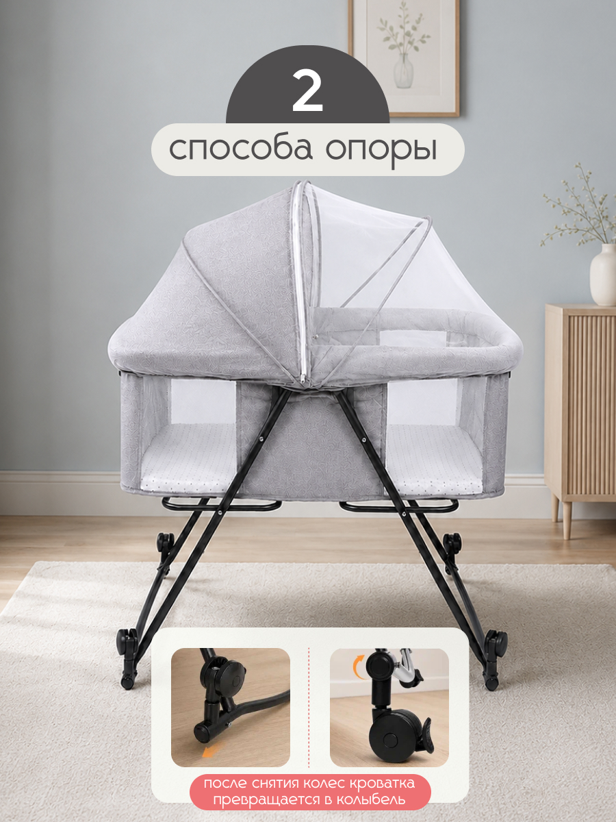Детская кроватка CINLANKIDS складная, поперечный маятник (серый) - фото 4