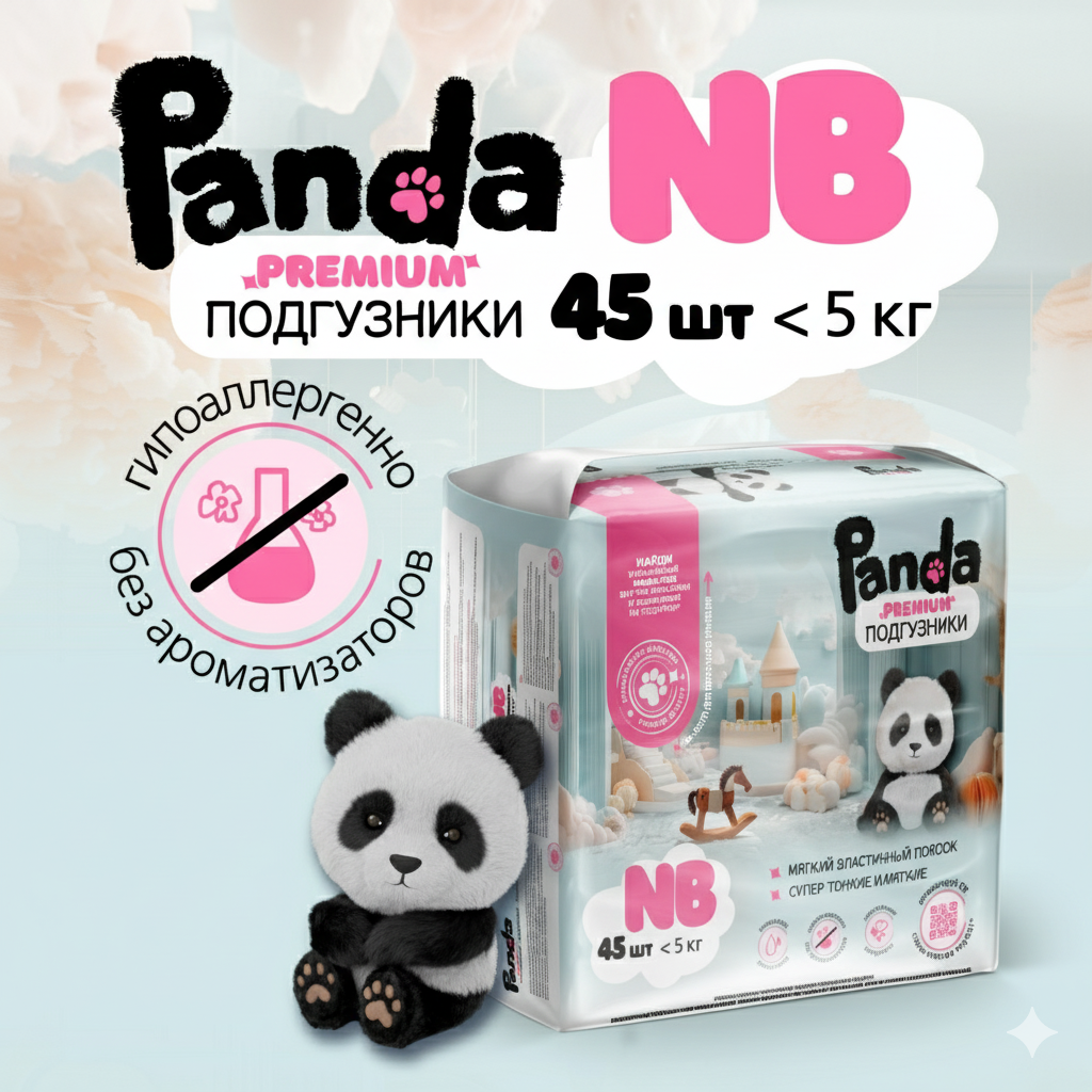 Подгузники Panda premium для новорожденных NB (0-5) 45 шт. - фото 1