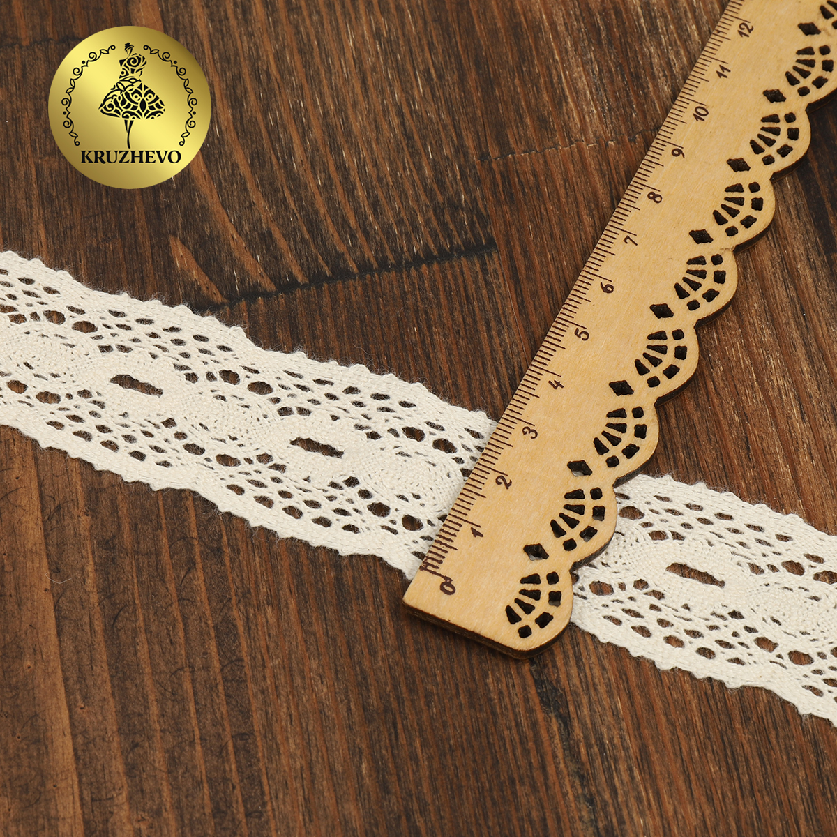 Тесьма декоративная KRUZHEVO вязаная 34мм цвет молочный упаковка 10м - фото 3