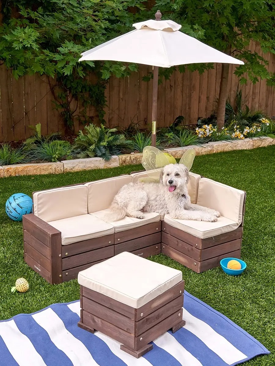 Набор садовой мебели для детей KidKraft секционный диван пуф-стол зонт бежево-коричневый 20305_KE - фото 2