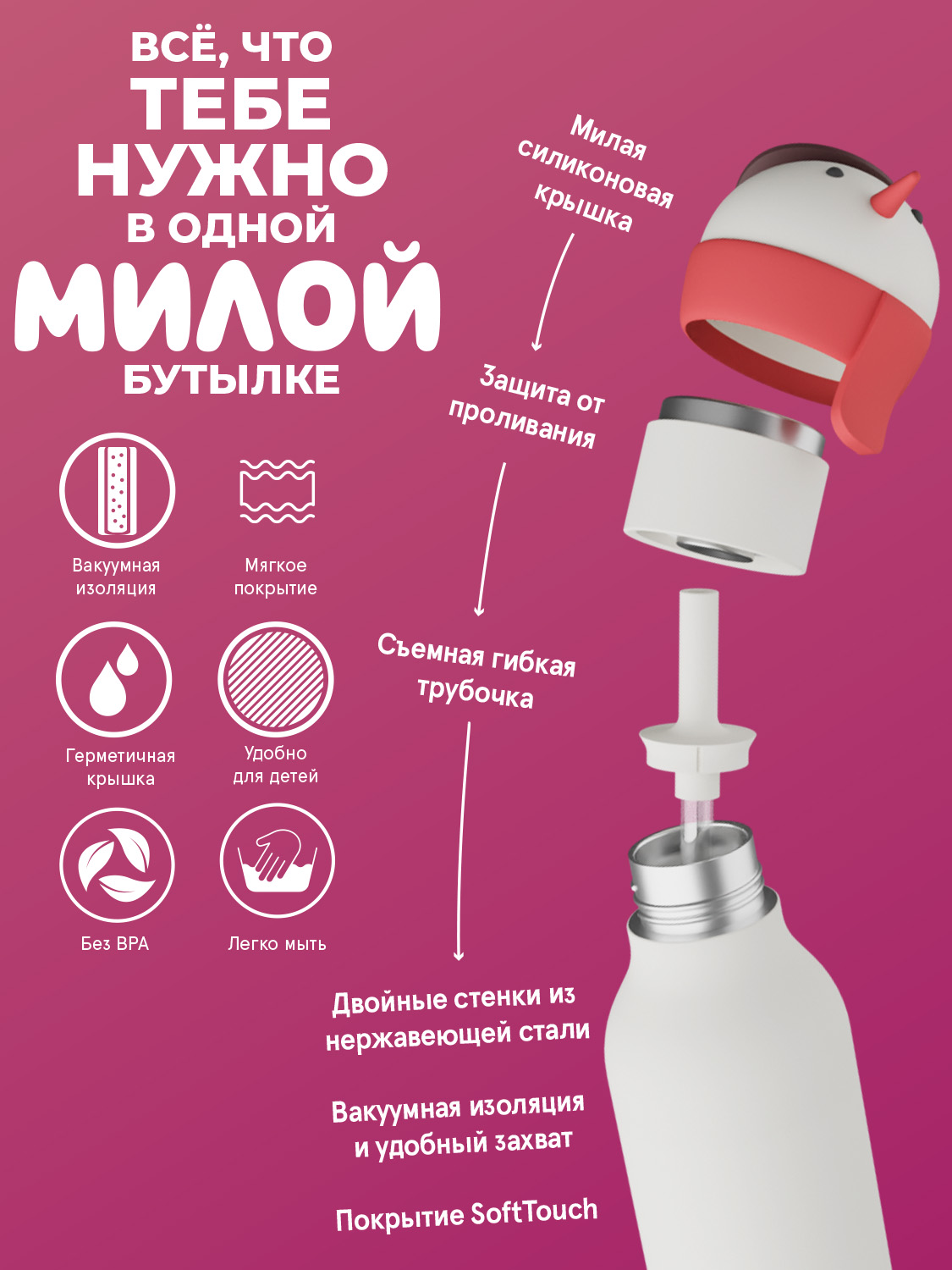 Термобутылка ASOBU Bestie Снеговик, 460 мл - фото 3