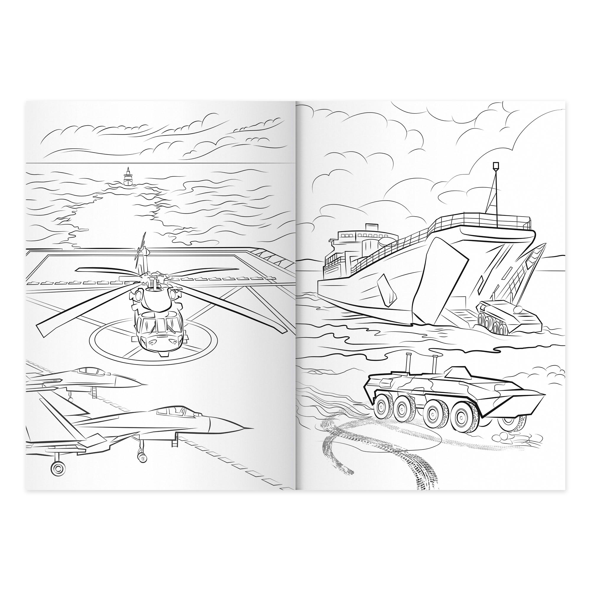 Раскраски Проф-Пресс крутые. 4 шт по 12 л. А4. Военная техника+гонки+машины-роботы+самолёты - фото 12