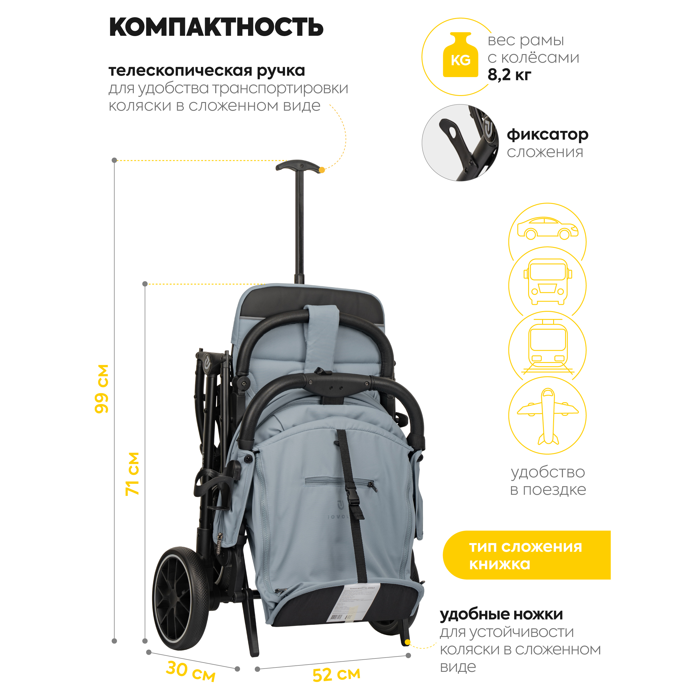 Коляска прогулочная JOVOLA Specter голубой - фото 10