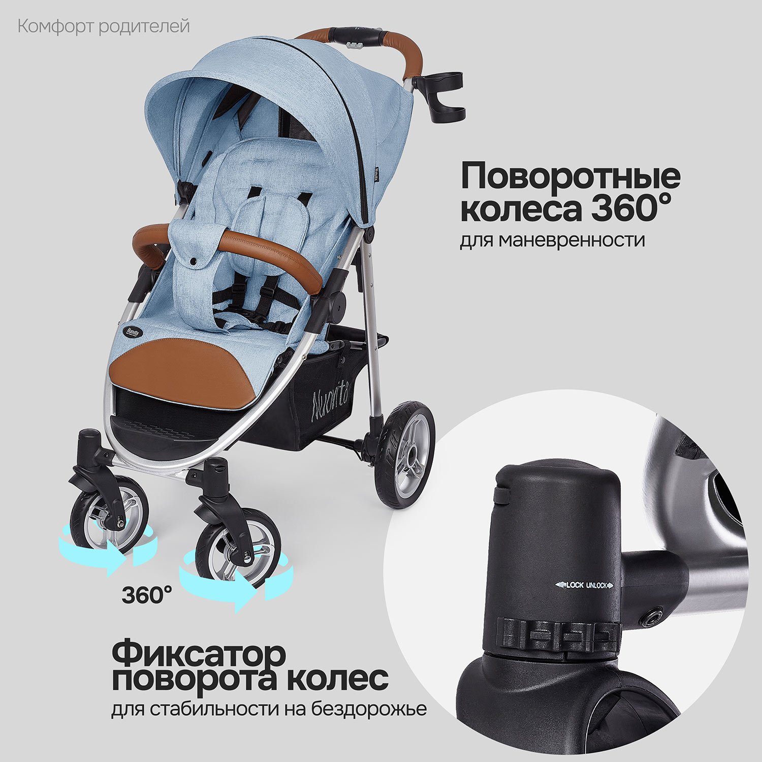 Коляска прогулочная Nuovita Corso голубой - фото 11