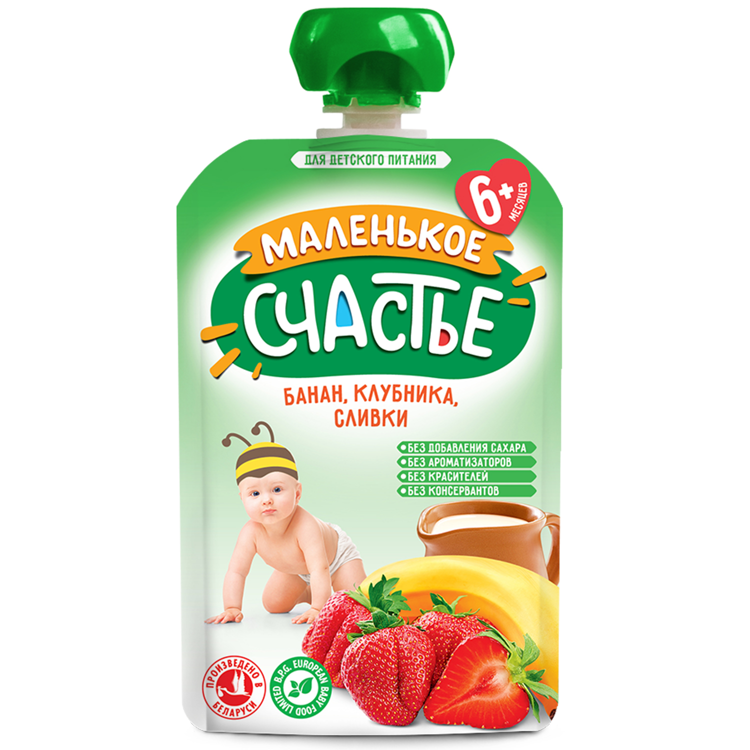 Пюре Маленькое счастье Клубника-банан-сливки с 6 мес 90 г - фото 2