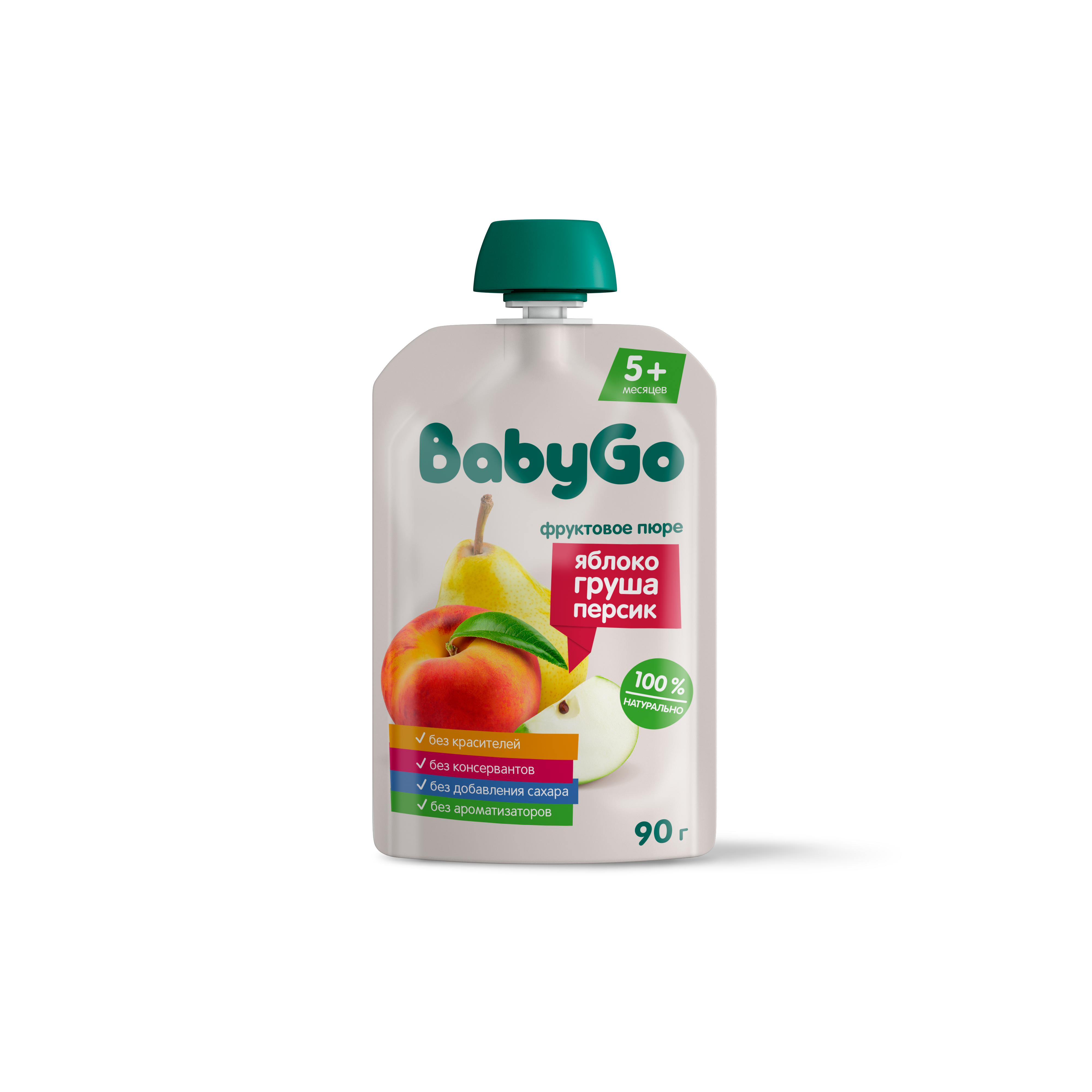 Пюре фруктовое Baby Go фруктовый салатик (яблоко-груша-персик) 90г с 5месяцев - фото 1