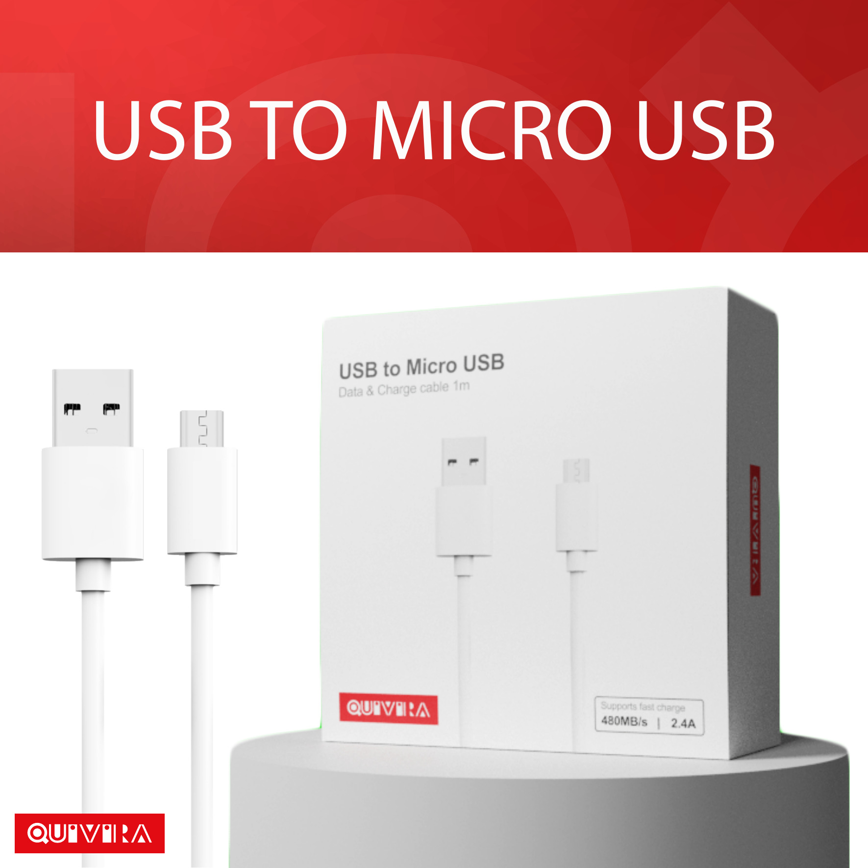 Кабель для мобильных устройств QUIVIRA Micro USB Зарядка для Телефона 1м 2.4А - фото 2
