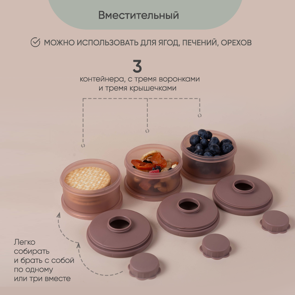 Контейнер для молочной смеси Paomma и детского питания 3 отделения цвет Коричневый - фото 4
