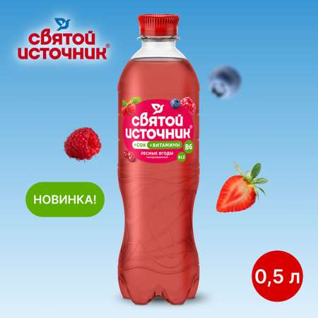 Напиток безалкогольный Святой Источник Вода + Сок со вкусом лесных ягод газированный 0.50л ПЭТ