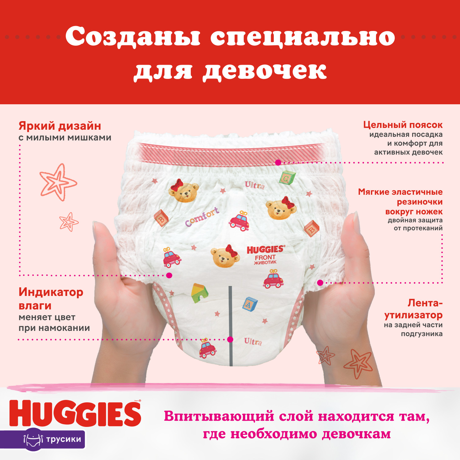 Трусики Huggies Ultra Comfort для девочек 5 (12-17 кг) 140 шт. - фото 3