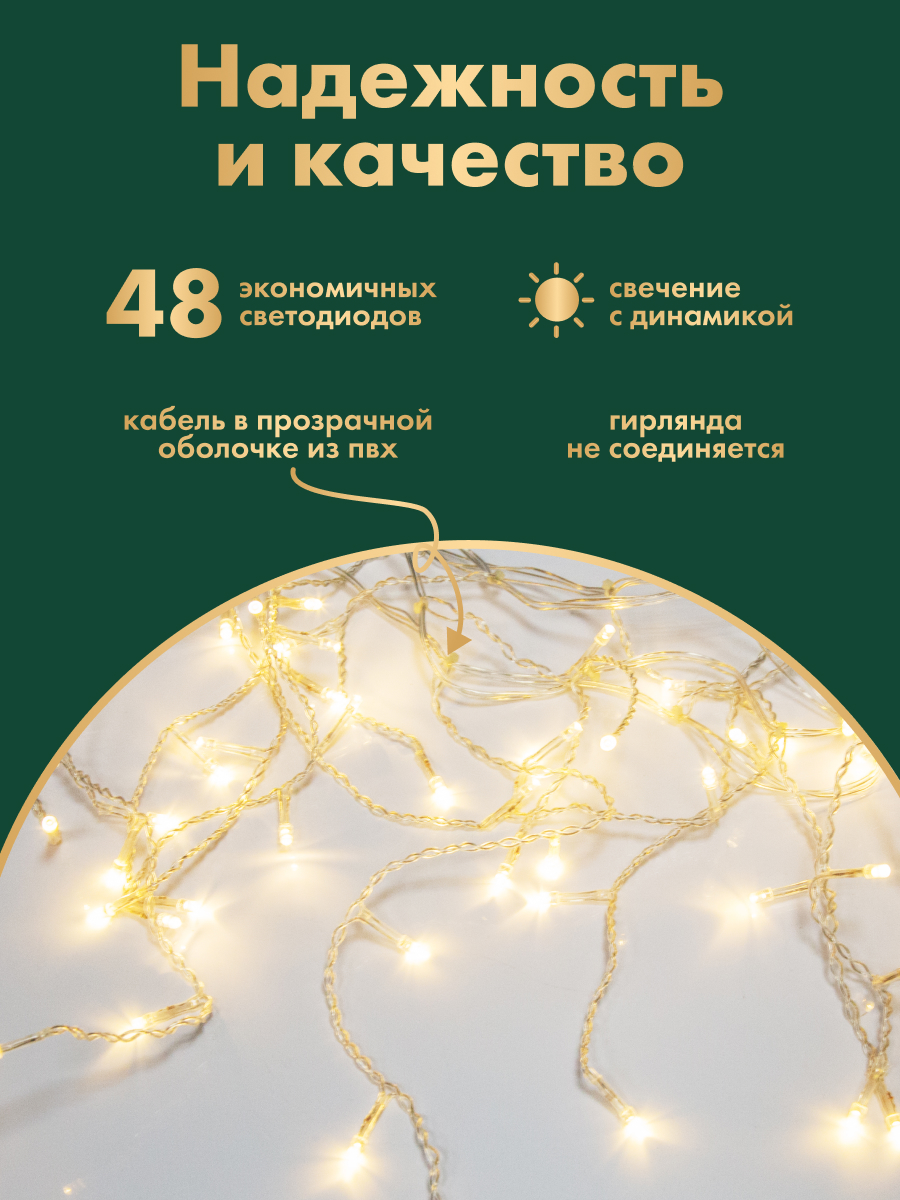 Светодиодная гирлянда NEON-NIGHT Бахрома 1.8х0.5 м 8 режимов тепло-белое свечение 255-016 - фото 2