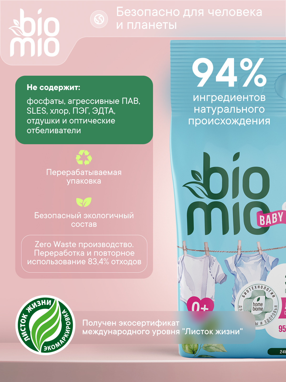 Стиральный порошок BioMio 2.4 кг - фото 5